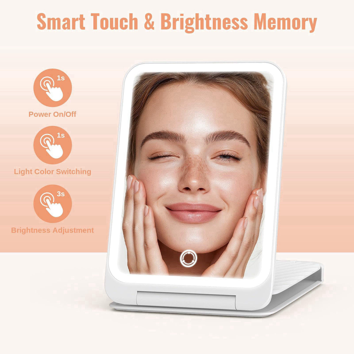EASEHOLD Travel Makeup Mirror with Lights, Rechargeable, 1X/3X Magnification, White – packaging and label
