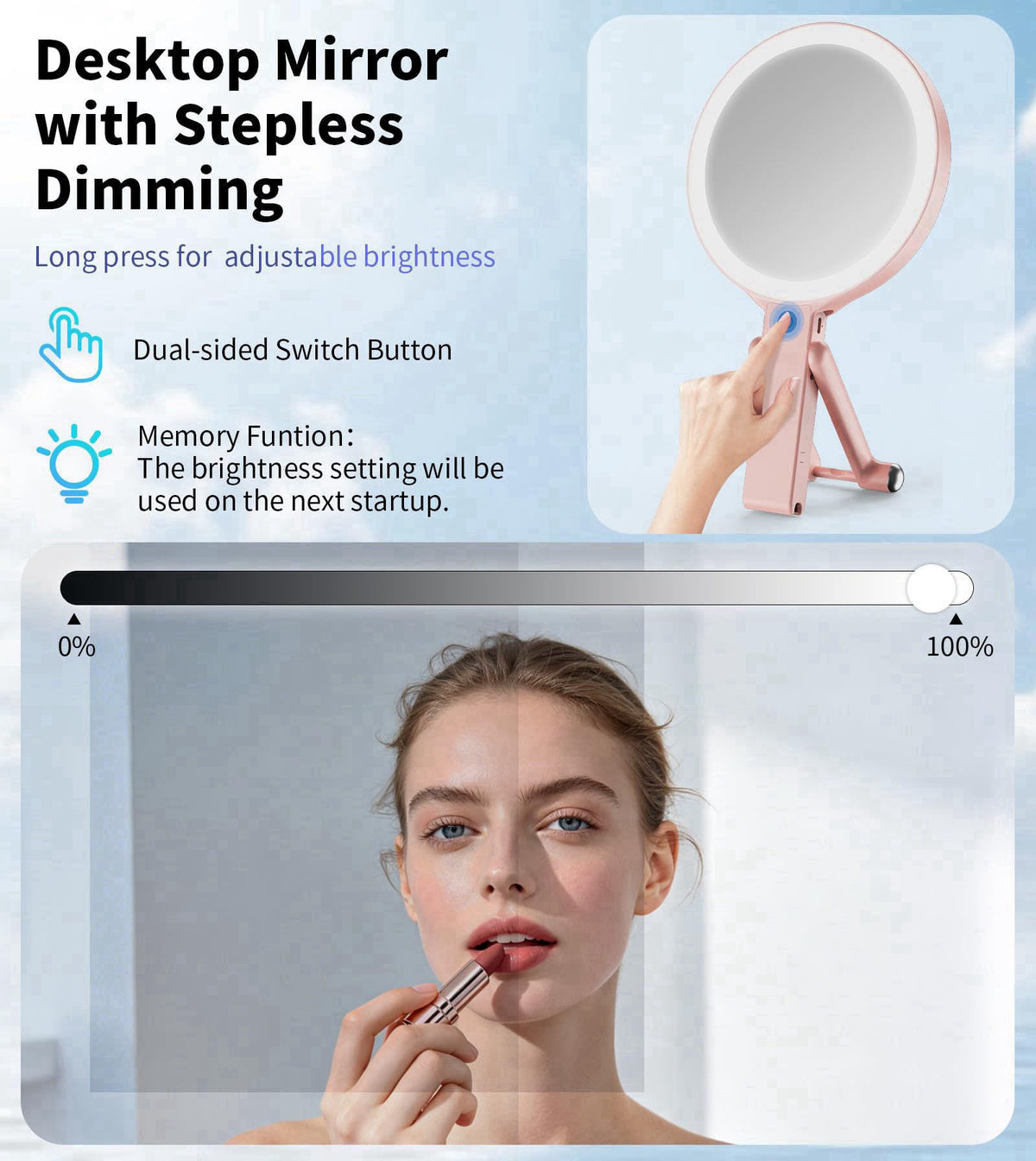 XXZU Makeup Mirror with Lights, Vanity Mirror with 1X/10X Magnifying Mirror – full view