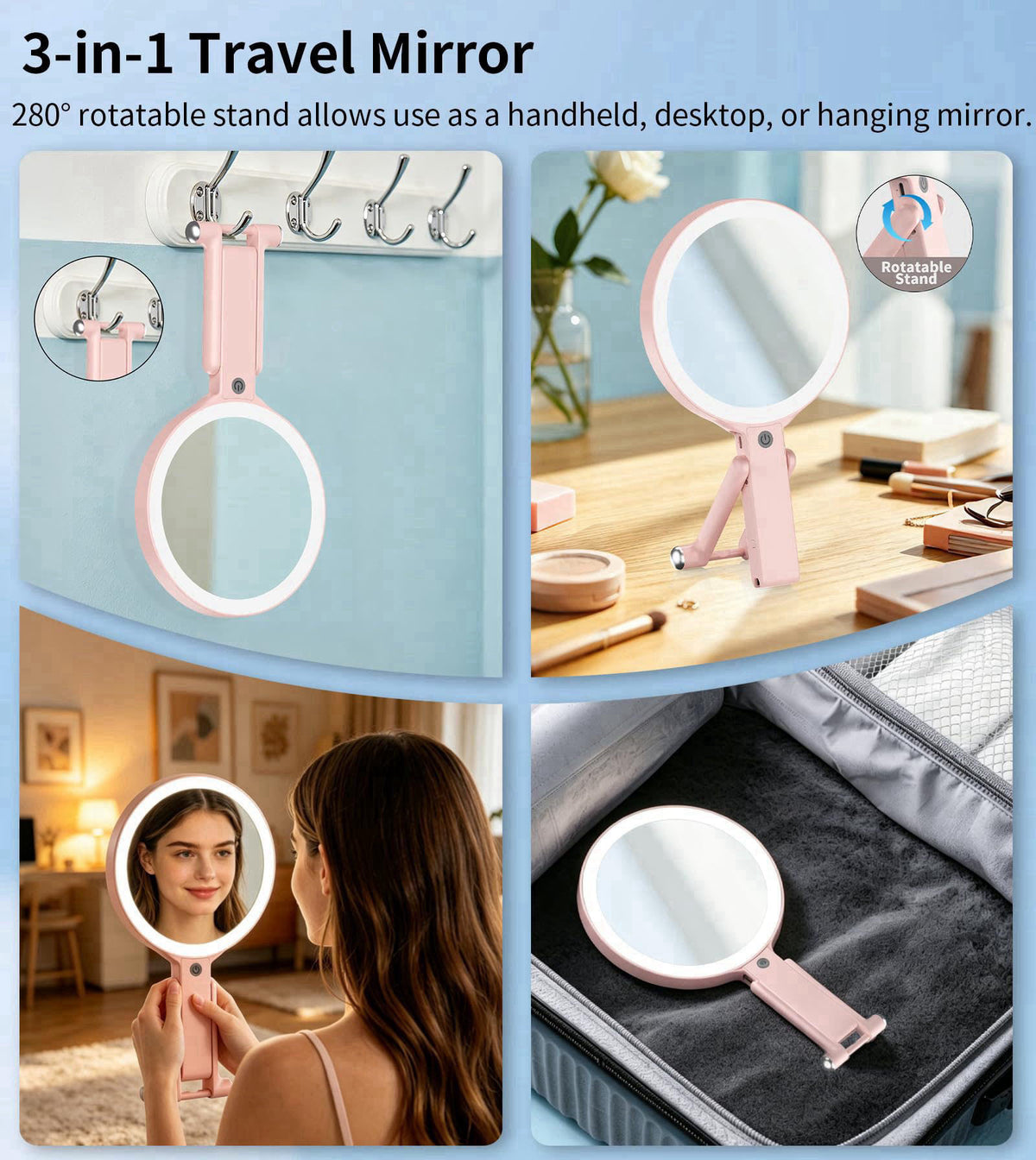 XXZU Makeup Mirror with Lights, Vanity Mirror with 1X/10X Magnifying Mirror – alternate angle