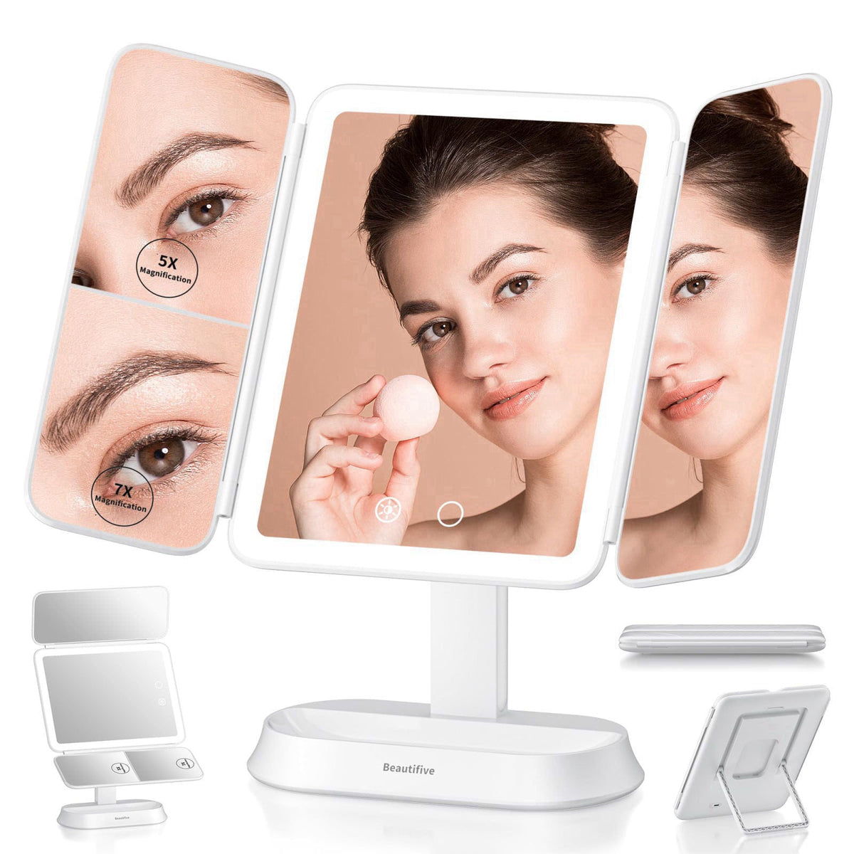 Beautifive Makeup Mirror with Lights and 7X/5X/1X Magnification Vanity Mirror – product photo (Makeup Mirrors)