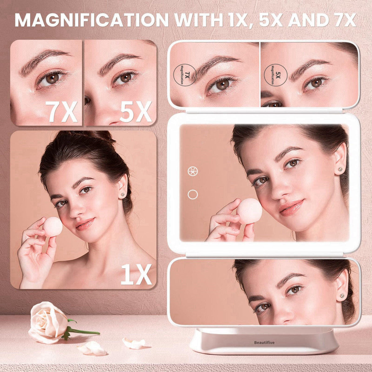 Beautifive Makeup Mirror with Lights and 7X/5X/1X Magnification Vanity Mirror – alternate angle