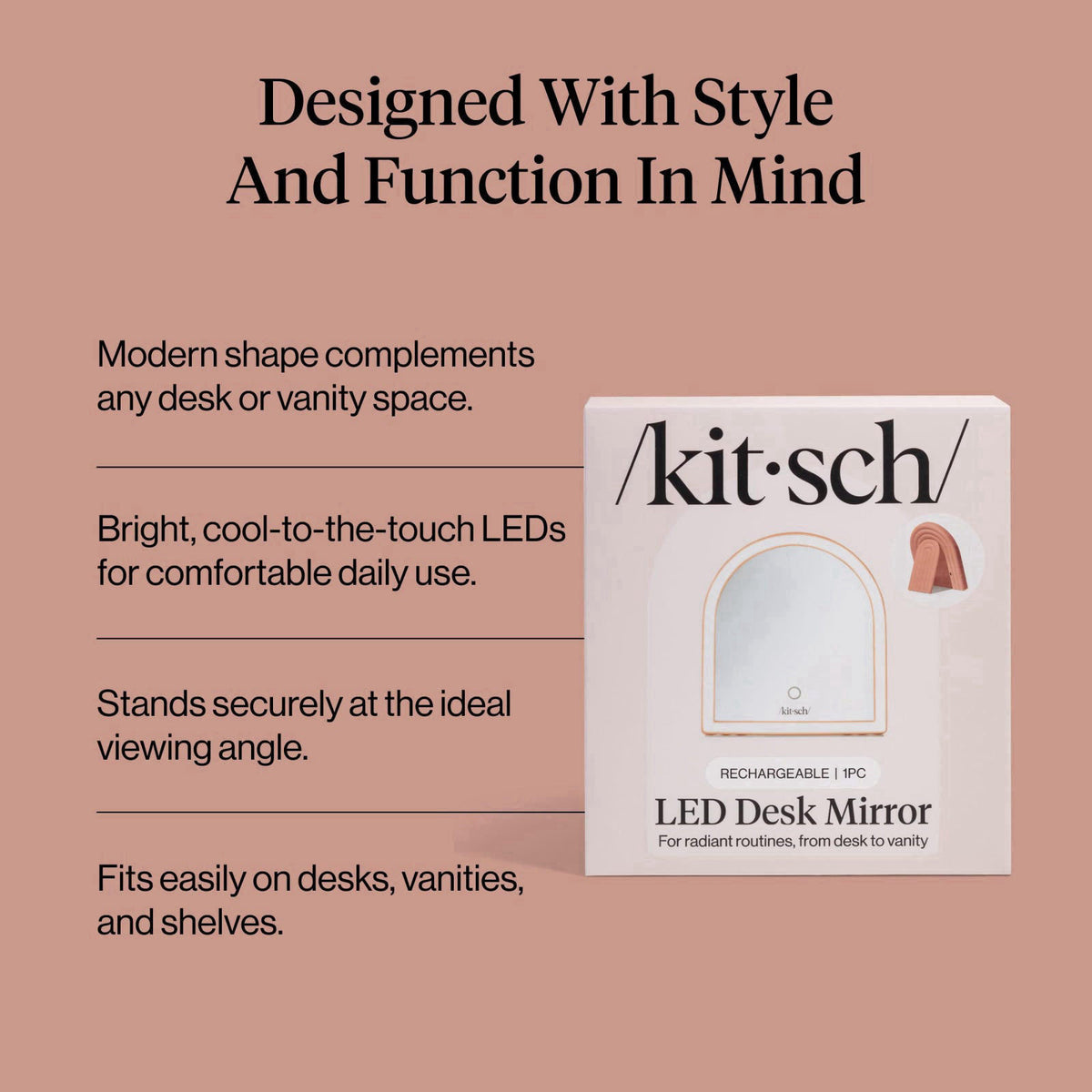 Kitsch Arch Desk Vanity Mirror with Lights - Terracotta – full view