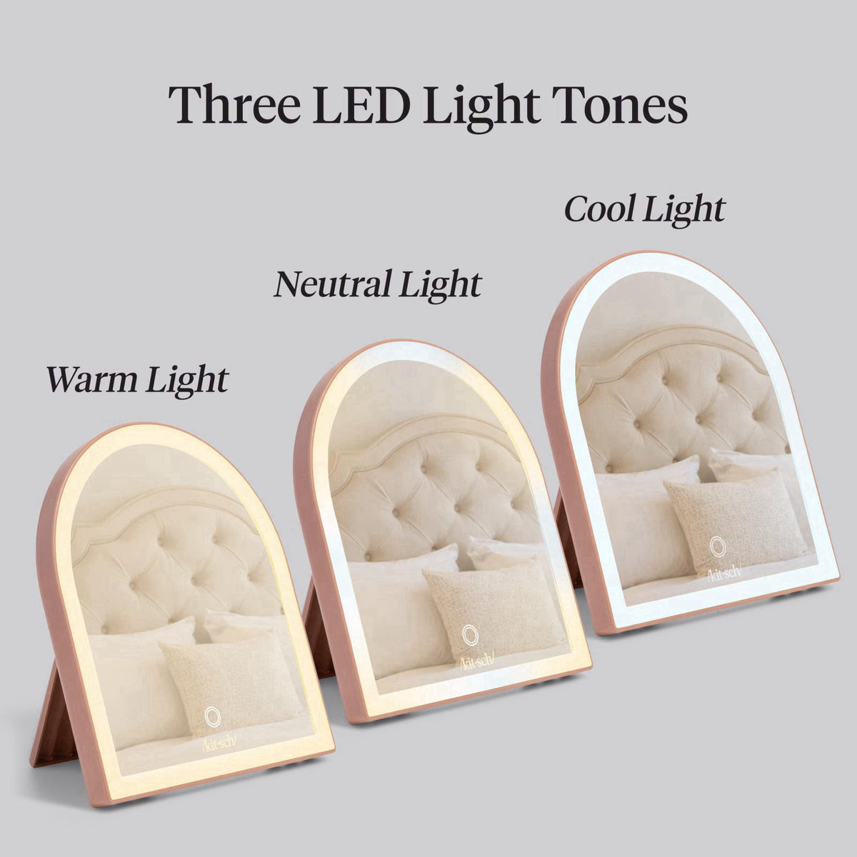 Kitsch Arch Desk Vanity Mirror with Lights - Terracotta – back view and specifications