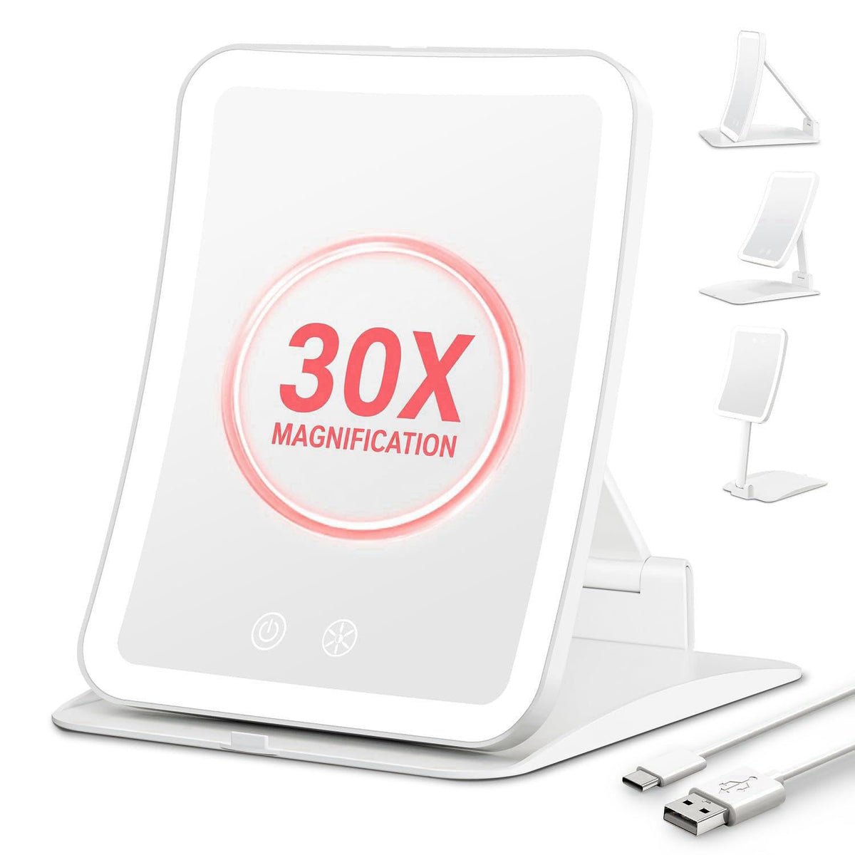 Auxmir 30X Magnifying Travel Makeup Mirror, 2000mAh Rechargeable Mirror – product photo (Makeup Mirrors)