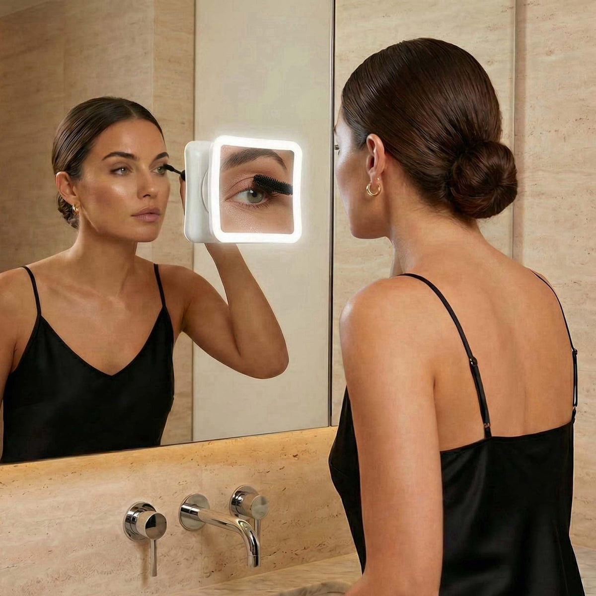 Fancii 20x Magnifying Makeup Mirror with LED Lights, Rechargeable, High Zoom | 7-inch Large Lighted Travel Mirror for Va