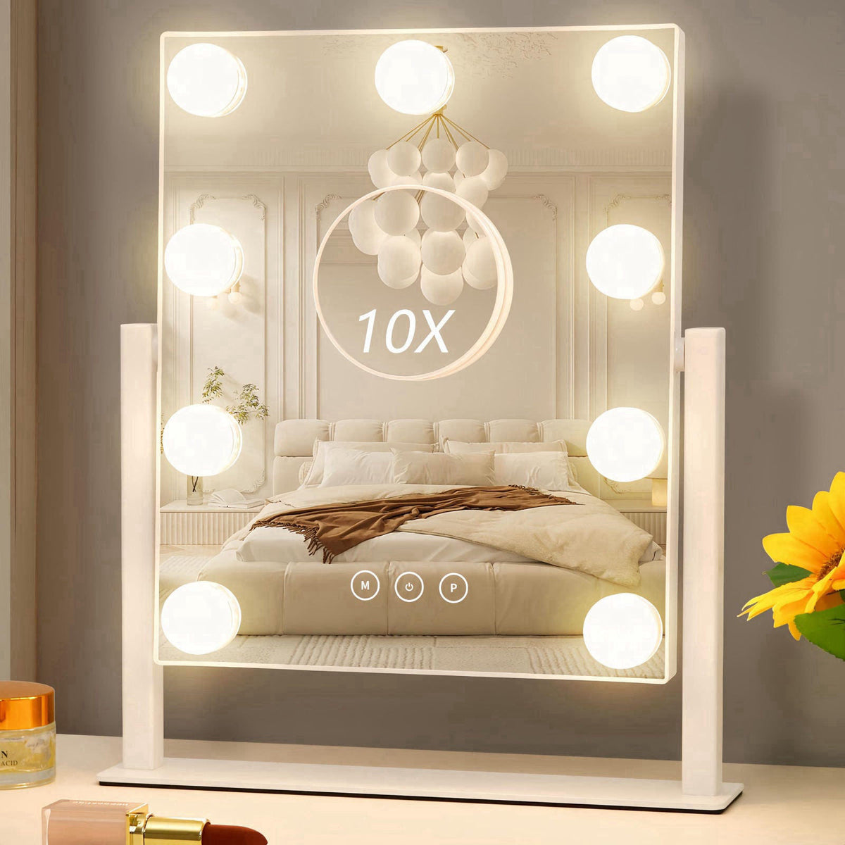 Acoolda Vanity Mirror with Lights, Hollywood Vanity Makeup Mirror with 9 Dimmable LED Bulbs, 3 Color Lighting Modes, Det
