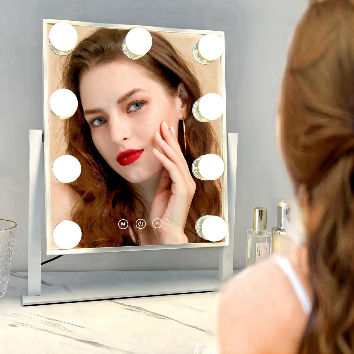 Acoolda Vanity Mirror with Lights, Hollywood Vanity Makeup Mirror with 9 Dimmable LED Bulbs, 3 Color Lighting Modes, Det
