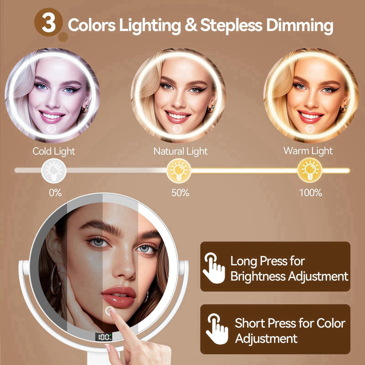 Shinowa 20X Magnifying Mirror Suction Cup with Lights, Wall Mounted Makeup Mirror – full view