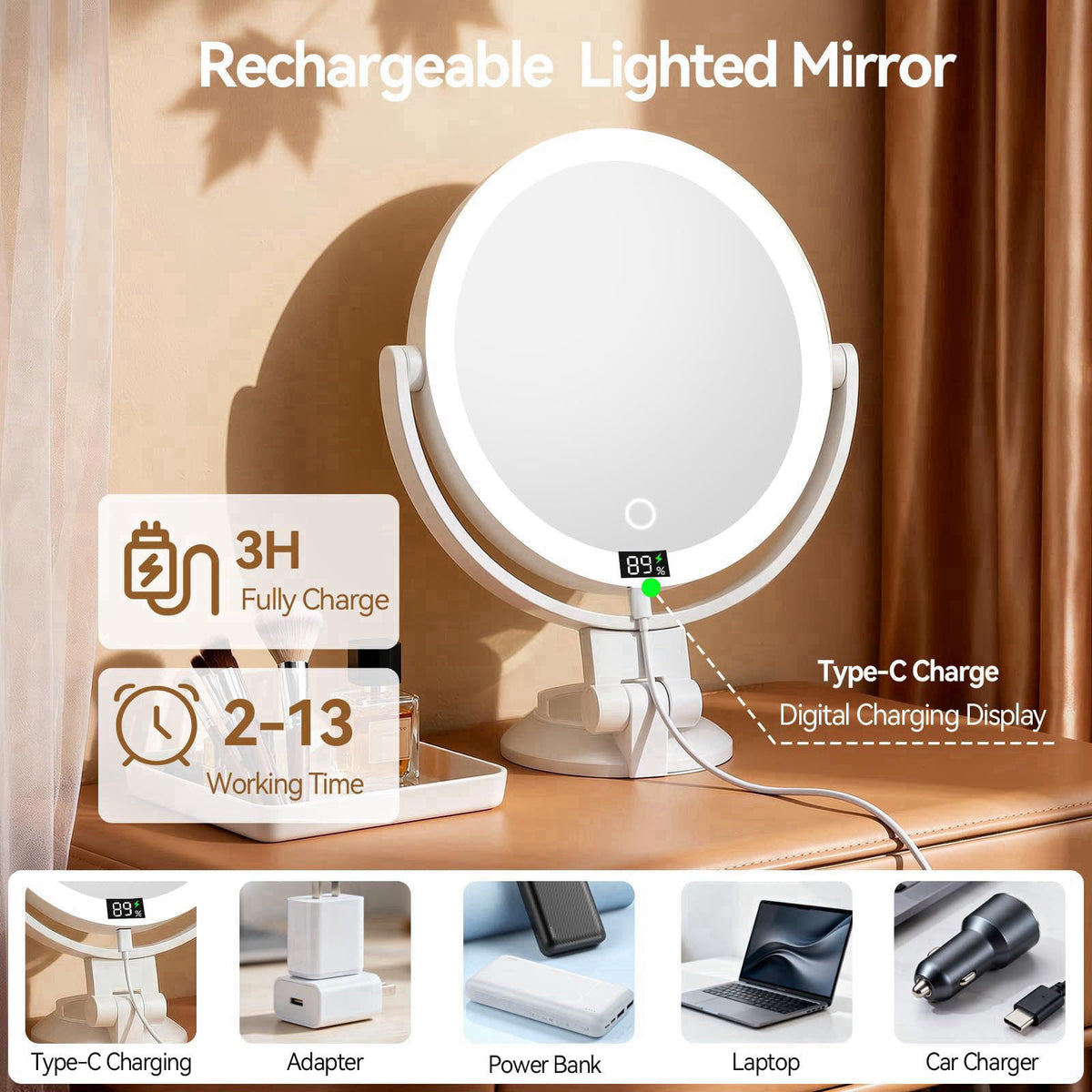 Shinowa 20X Magnifying Mirror Suction Cup with Lights, Wall Mounted Makeup Mirror – back view and specifications