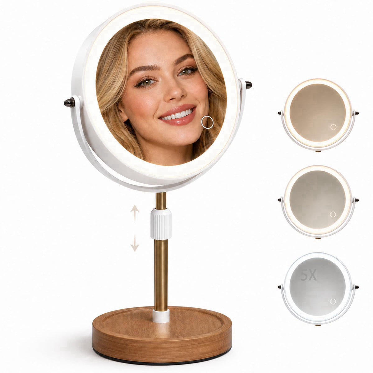 Osuke Makeup Mirror with Lights, 1X/5X Double Sided Magnifying Vanity Mirror, Rechargeable Lighted Desk Mirror with 3 Co