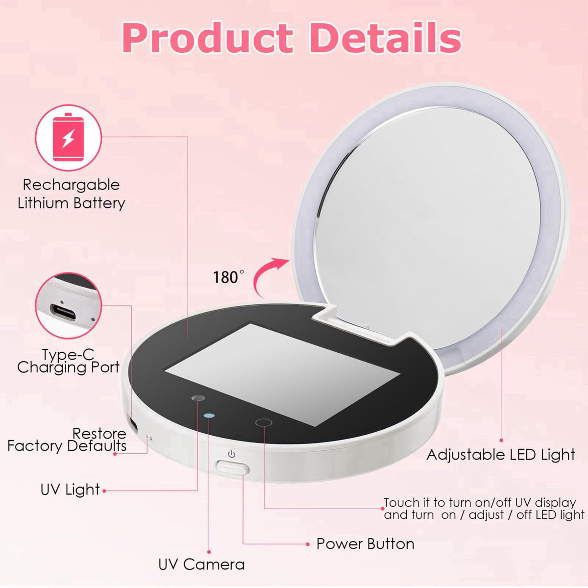 Vanexiss UV Camera for Sunscreen Test with 2X Magnifying Vanity Mirror 3.8 Inch – close-up detail