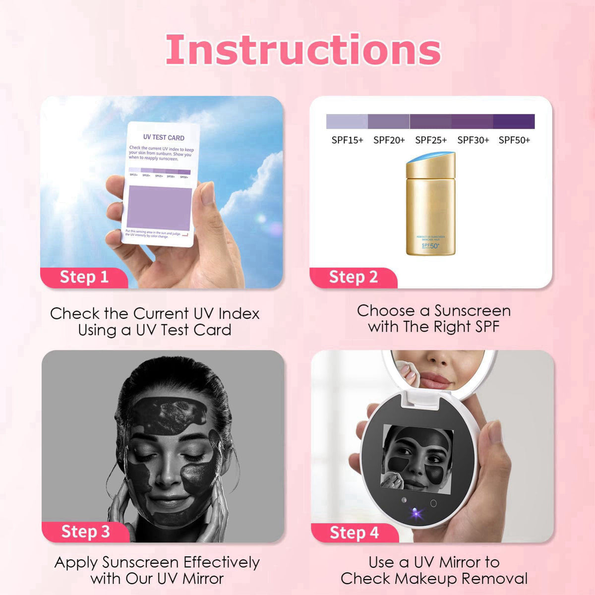 Vanexiss UV Camera for Sunscreen Test with 2X Magnifying Vanity Mirror 3.8 Inch – back view and specifications
