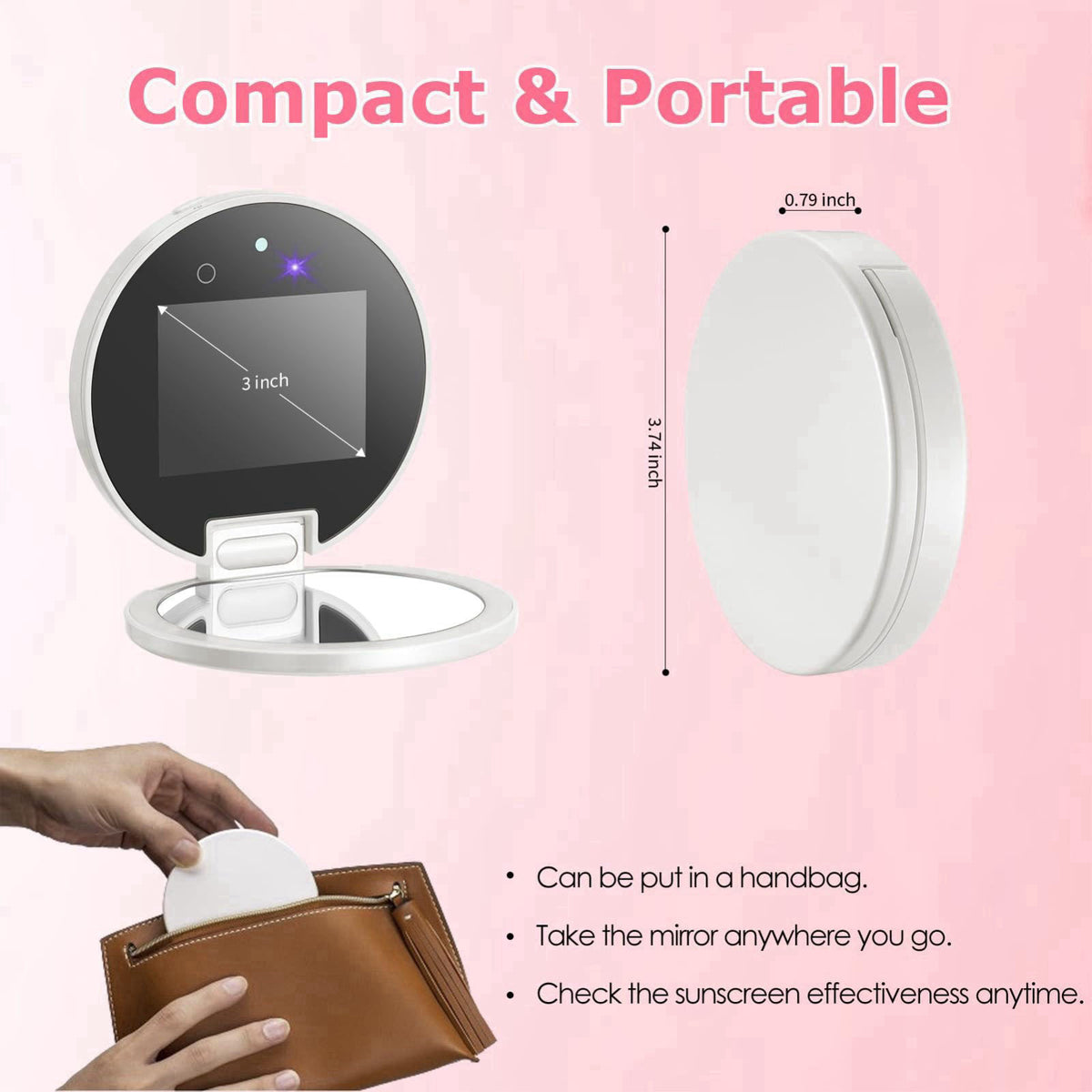 Vanexiss UV Camera for Sunscreen Test with 2X Magnifying Vanity Mirror 3.8 Inch – alternate angle