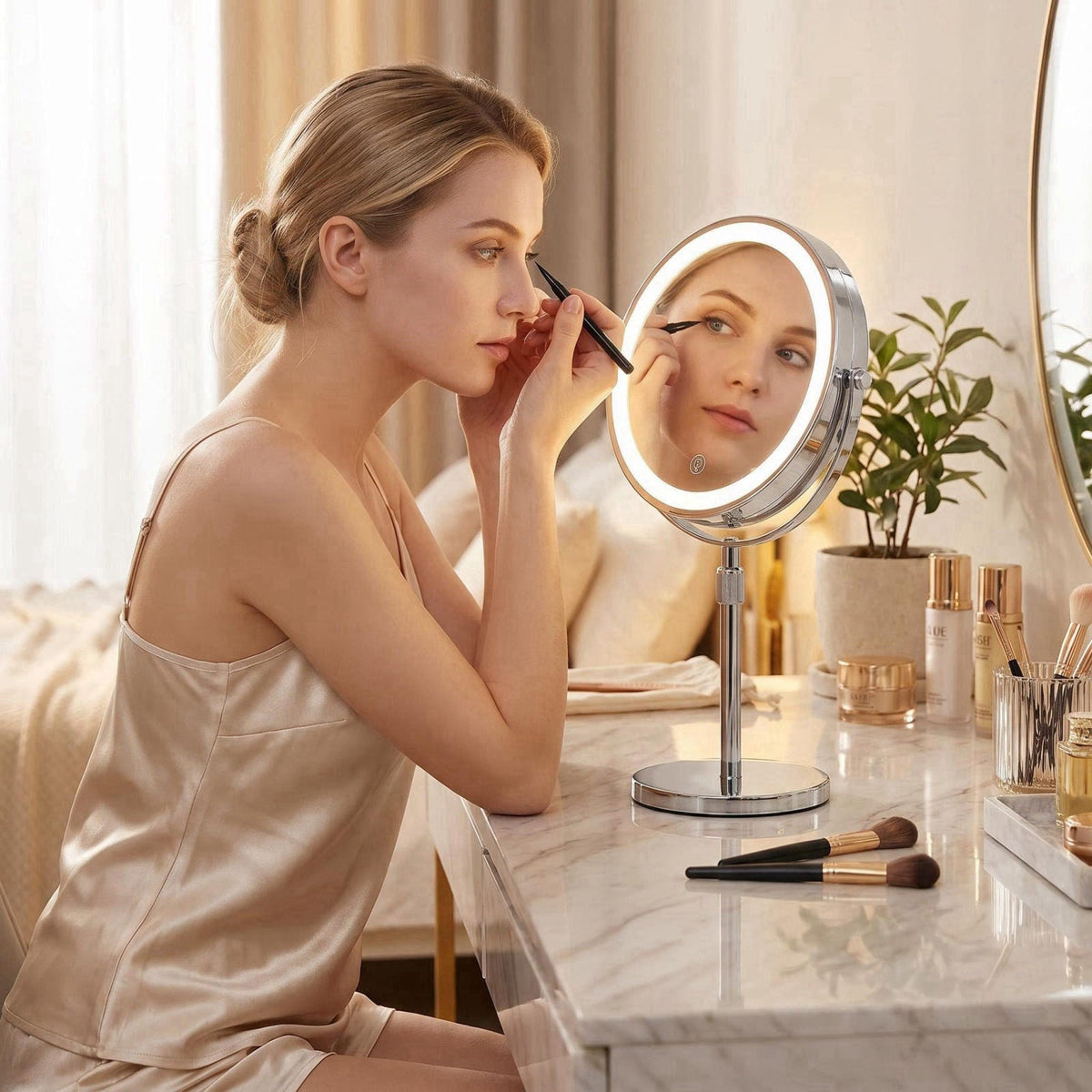 8 Inch Double Sided Vanity Mirror, 1X 30X Magnifying Makeup Mirror with 3 Color Dimmable LED Lights, 5000mAh Rechargeabl