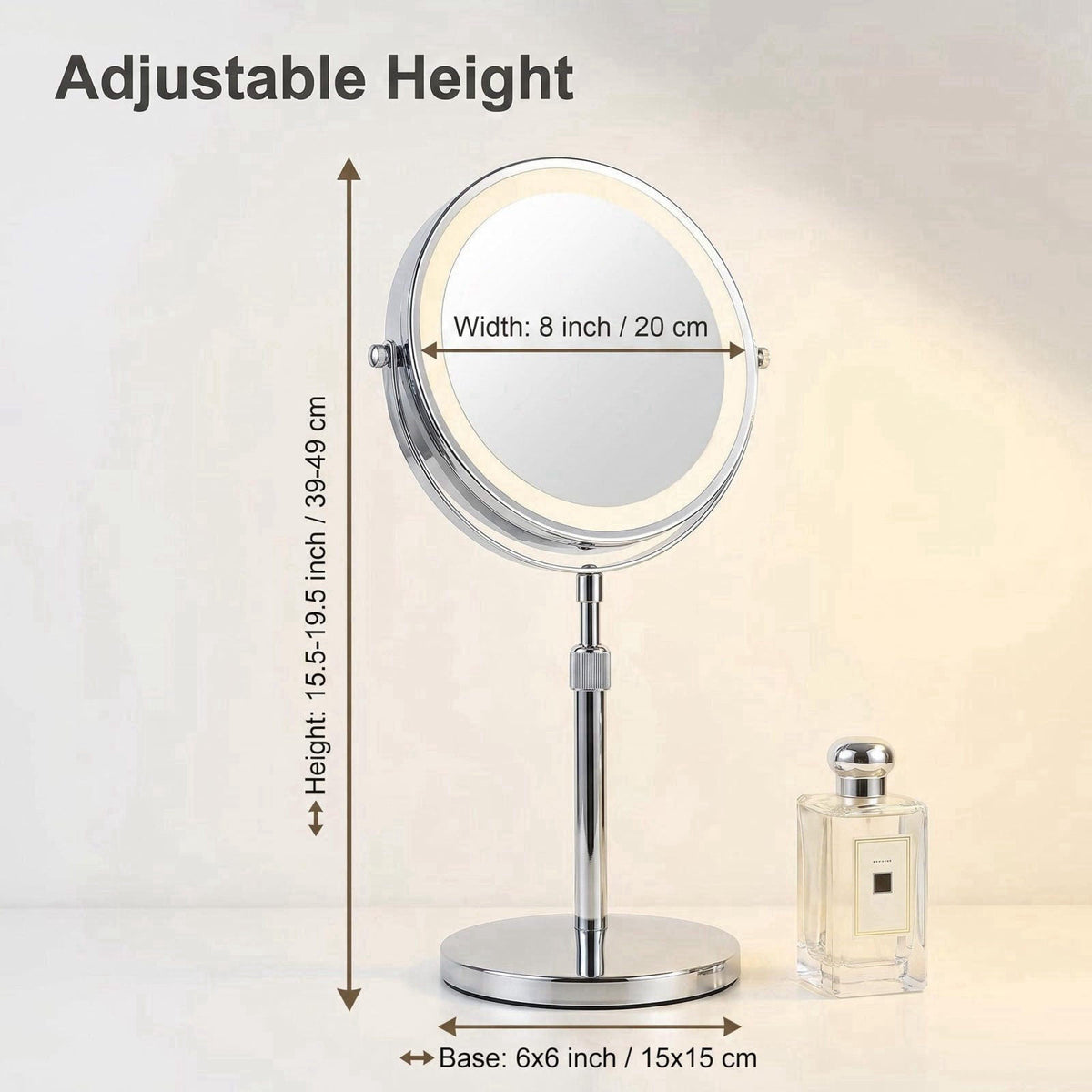 8 Inch Double Sided Vanity Mirror, 1X 30X Magnifying Makeup Mirror with 3 Color Dimmable LED Lights, 5000mAh Rechargeabl