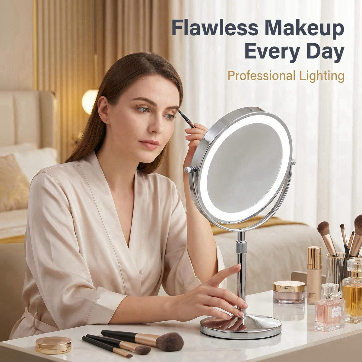 8 Inch Double Sided Vanity Mirror, 1X 30X Magnifying Makeup Mirror with 3 Color Dimmable LED Lights, 5000mAh Rechargeabl
