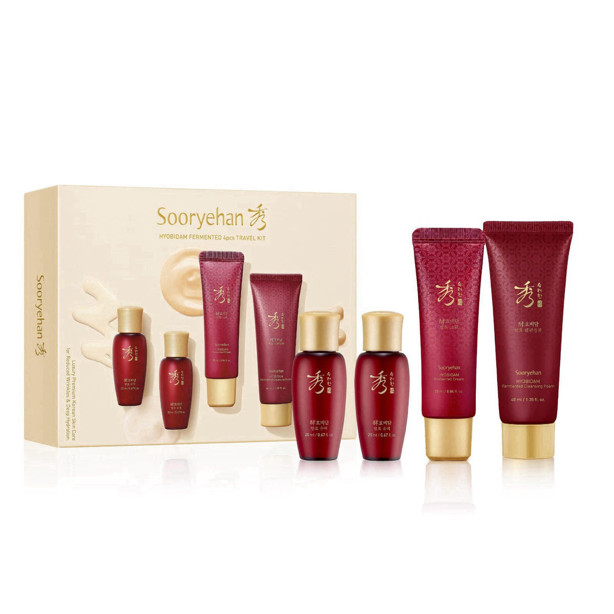 Sooryehan Hyobidam Fermented Skincare Trial Kit (Pack of 4) - Korean Skincare Miniature Set: Toner, Emulsion, Cream & Cl