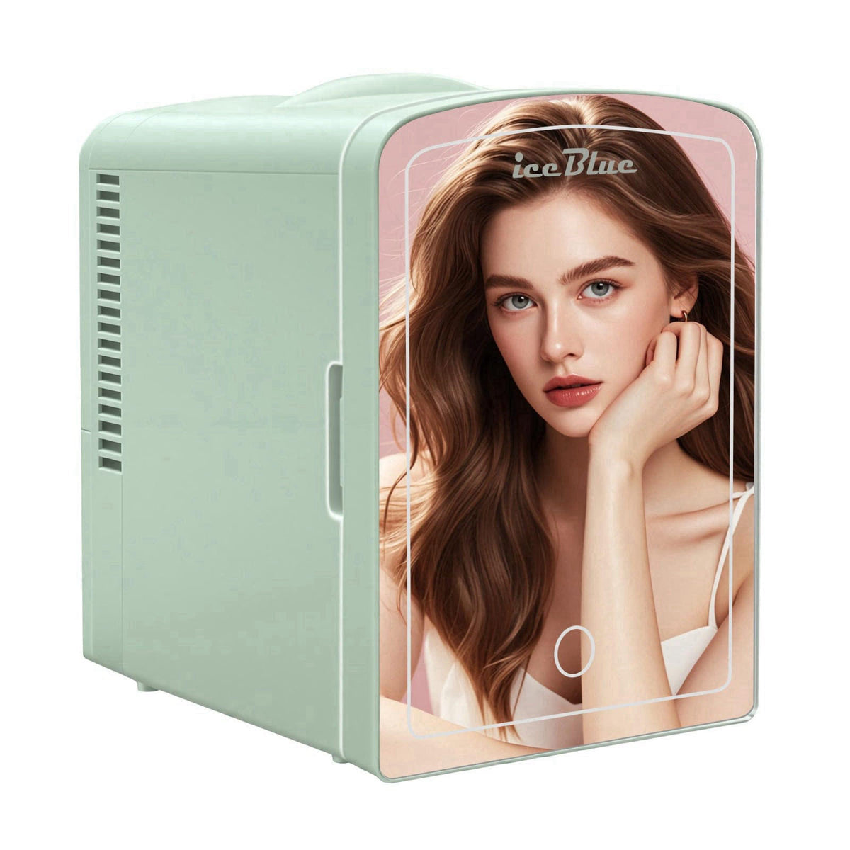 Iceblue Mini Fridge, 6 Liter /9 Cans Makeup Fridge with LED Mirror (Green)