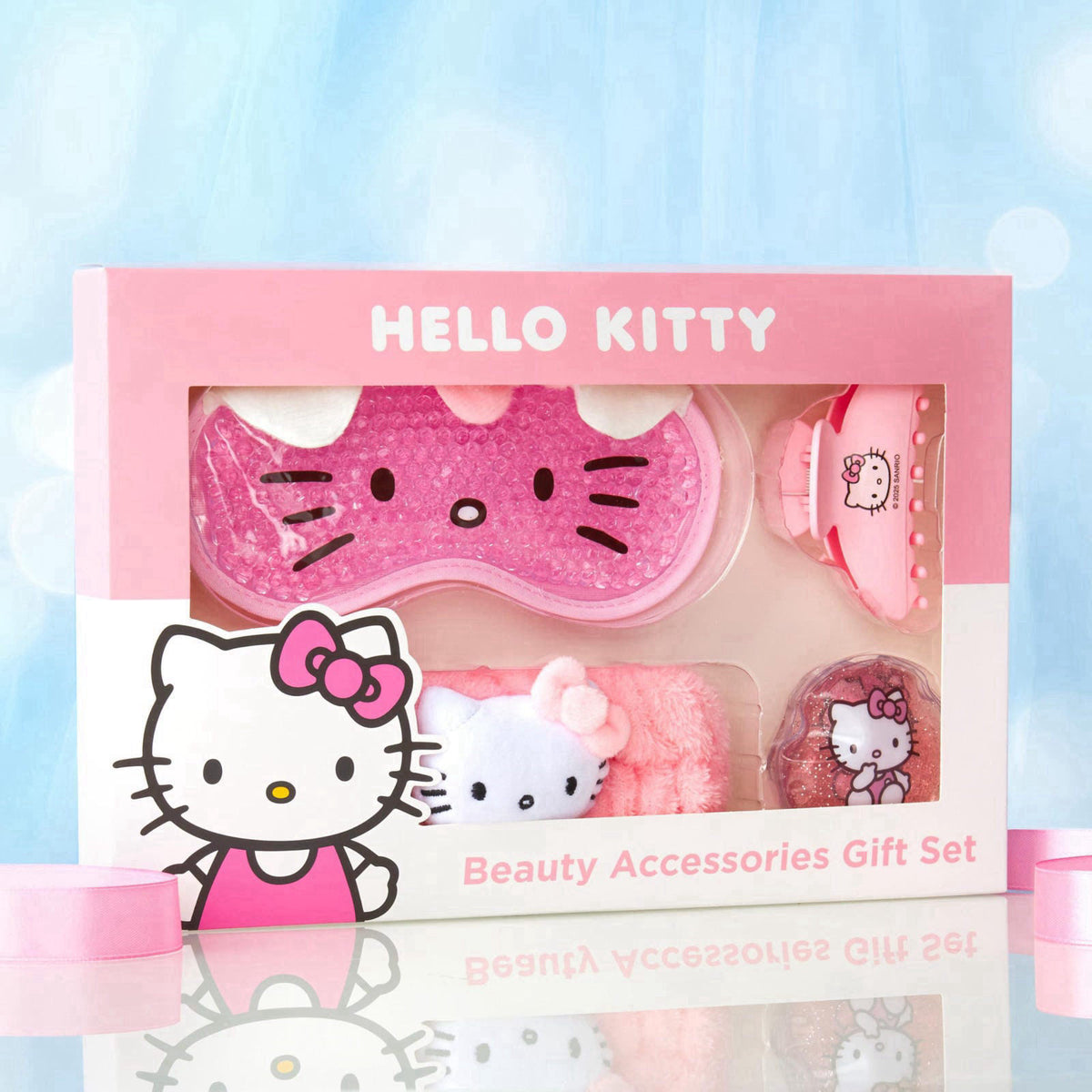 Hello Kitty Sanrio Beauty Set for Women, Teens with Cooling Gel Eye Mask, Plush Skincare Headband, Claw Clip, Eye Pads, 