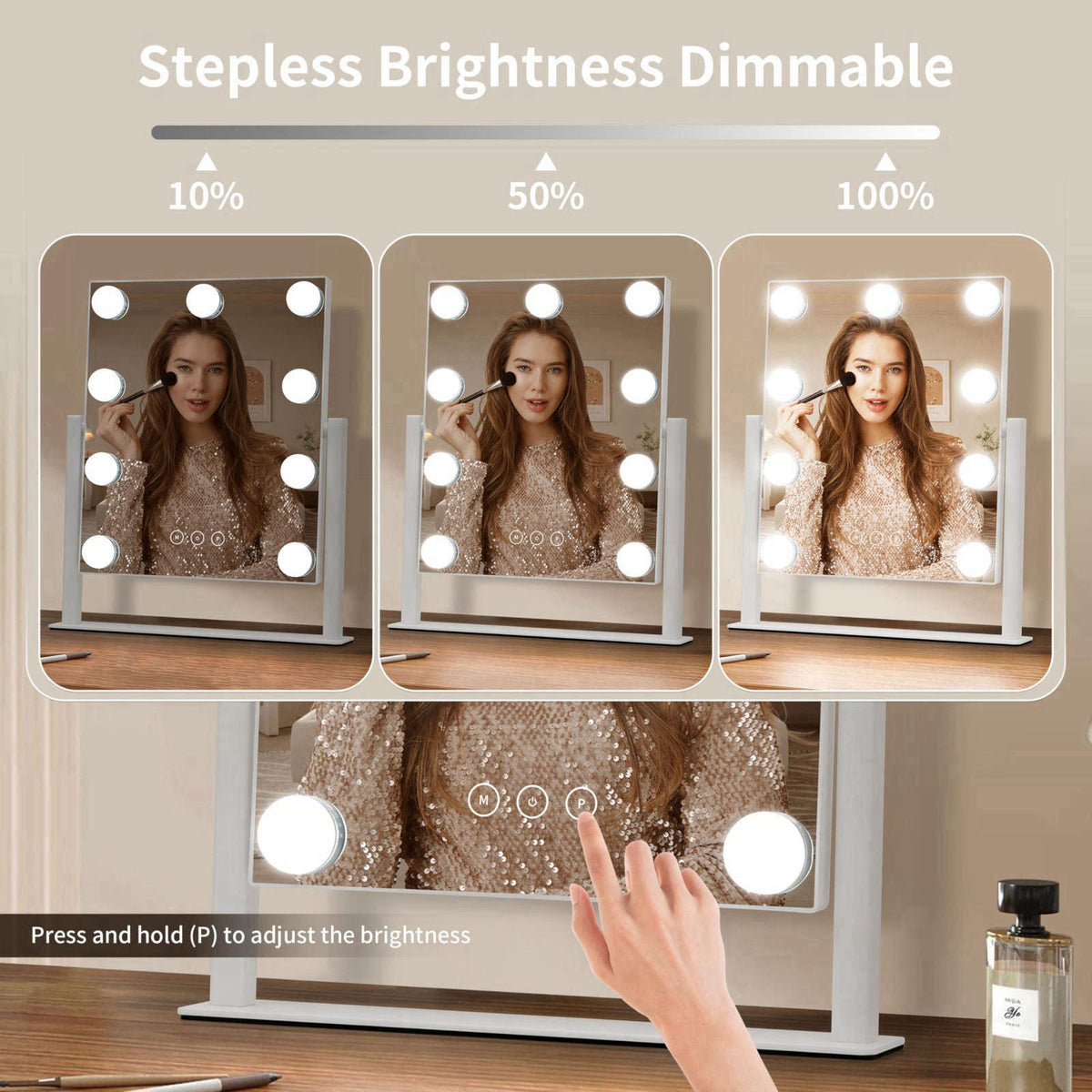 NUSVAN Vanity Mirror with Lights, Makeup Mirror with Lights,3 Color Lighting Modes Detachable 10X Magnification Mirror T