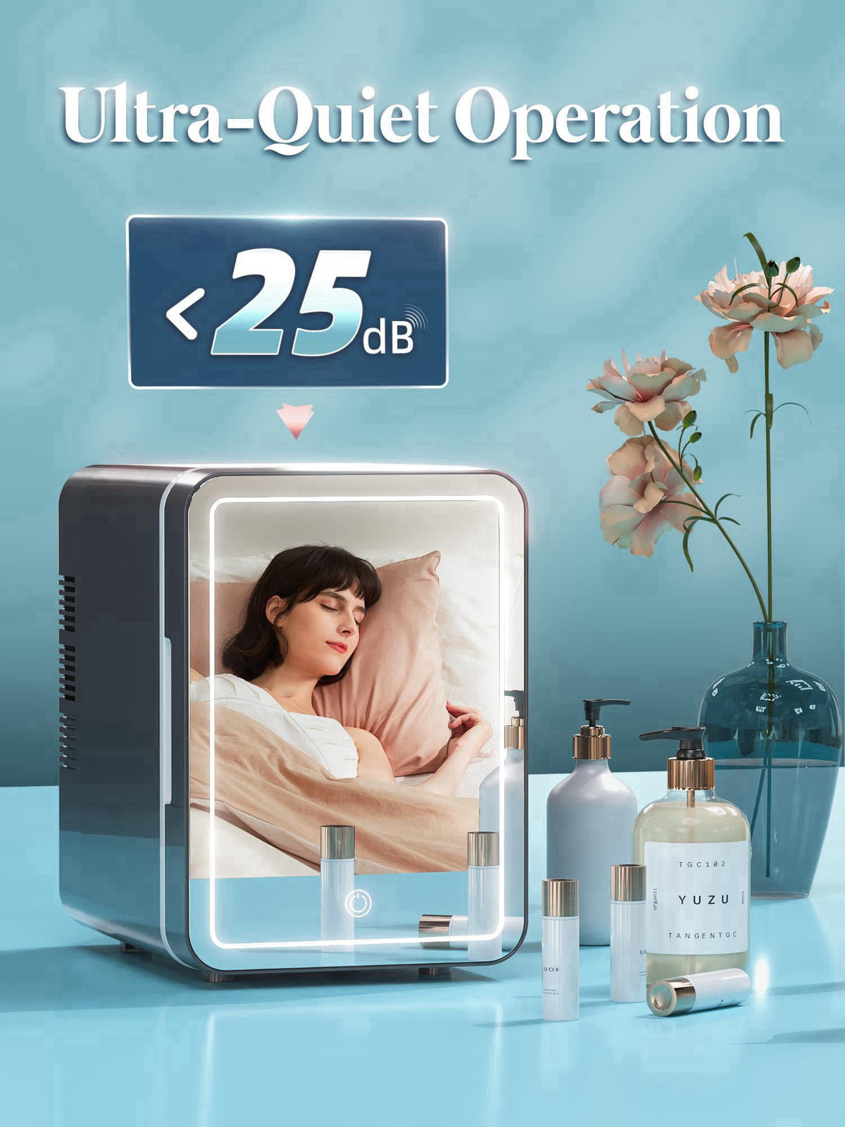 BOGDA Mini Skincare Fridge (4 Liter/6 Can) with Dimmable LED Light Mirror, Cooler and Warmer for Refrigerating Make Up, 
