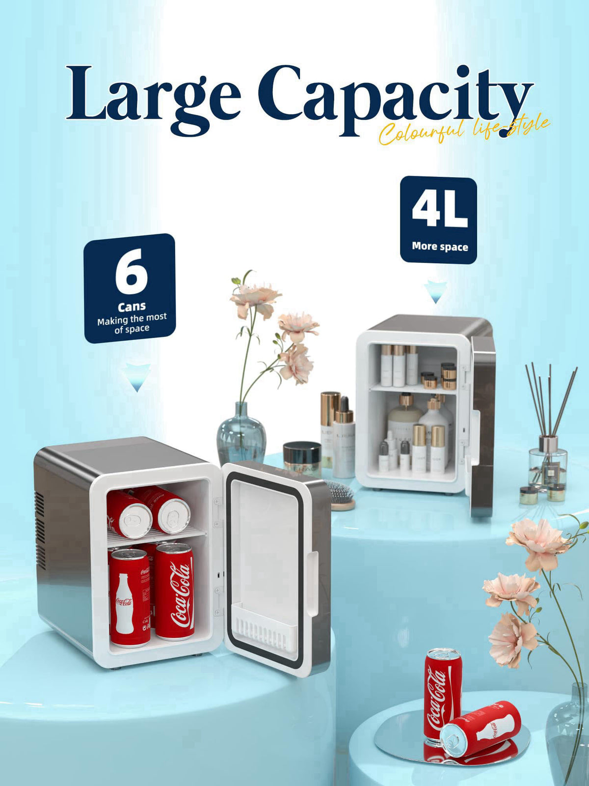 BOGDA Mini Skincare Fridge (4 Liter/6 Can) with Dimmable LED Light Mirror, Cooler and Warmer for Refrigerating Make Up, 