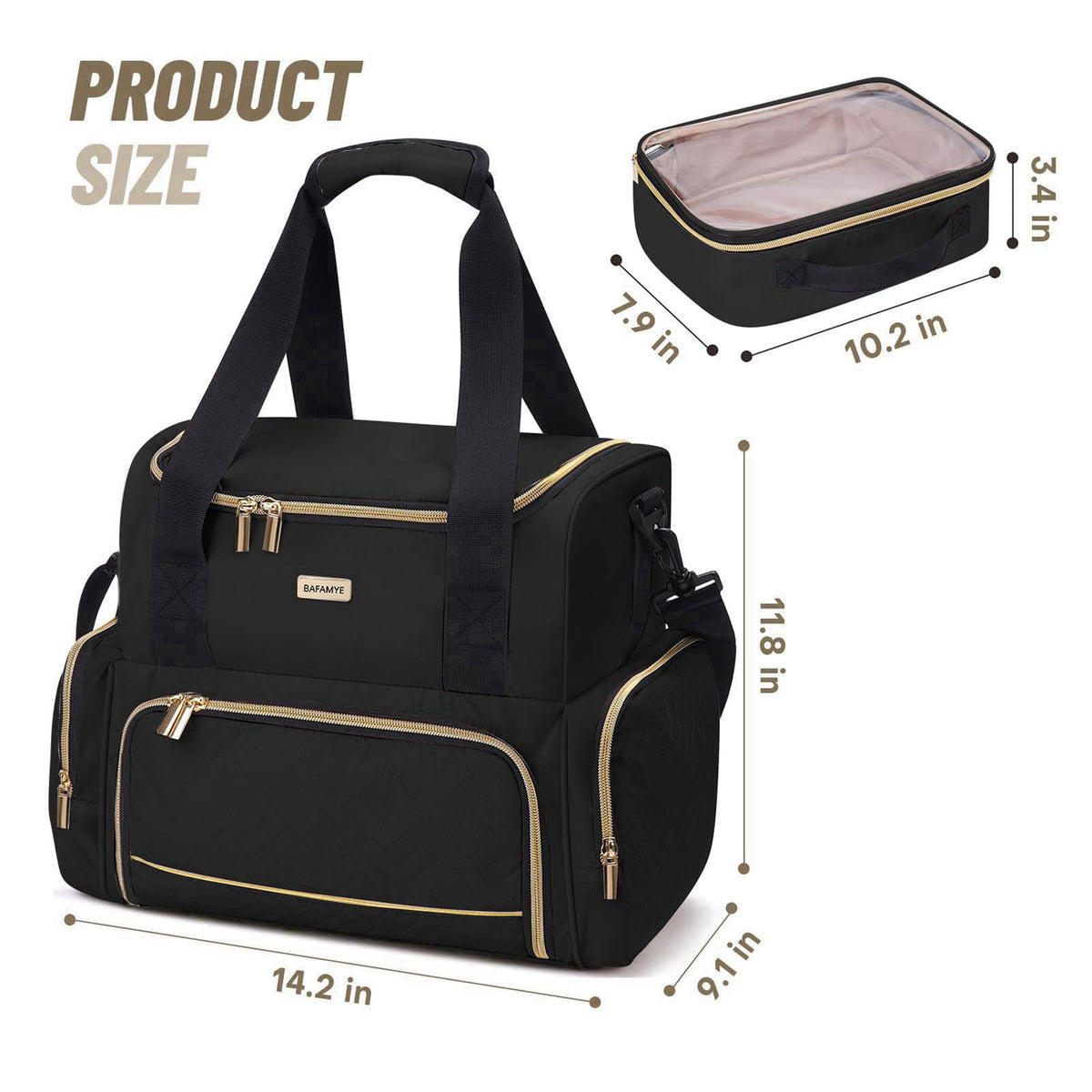 BAFAMYE Large Makeup Travel Cosmetic Bag with 2 Removable Case, Double Layer Big Travel Make Up Organizer Case, Toiletry