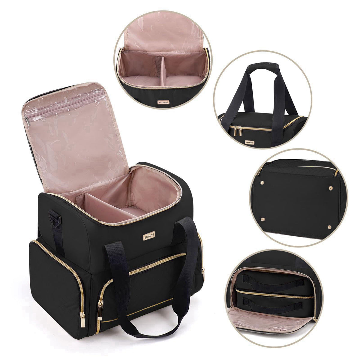 BAFAMYE Large Makeup Travel Cosmetic Bag with 2 Removable Case, Double Layer Big Travel Make Up Organizer Case, Toiletry