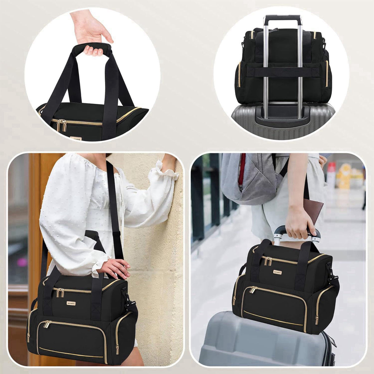 BAFAMYE Large Makeup Travel Cosmetic Bag with 2 Removable Case, Double Layer Big Travel Make Up Organizer Case, Toiletry