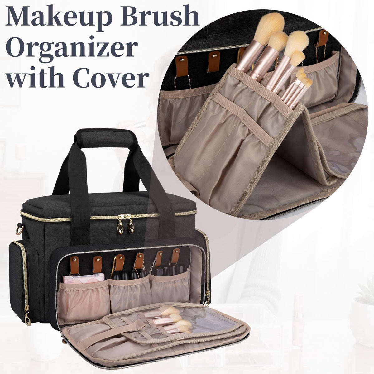 GDNasist Large Makeup Bag, Portable Travel Makeup Bag Organizer – packaging and label