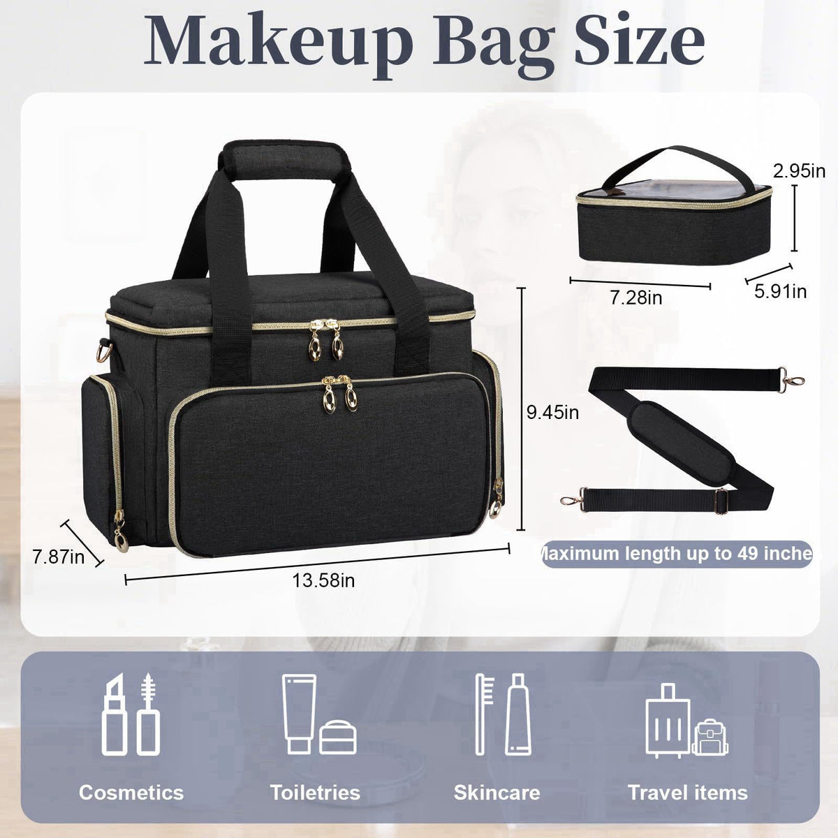 GDNasist Large Makeup Bag, Portable Travel Makeup Bag Organizer – full view