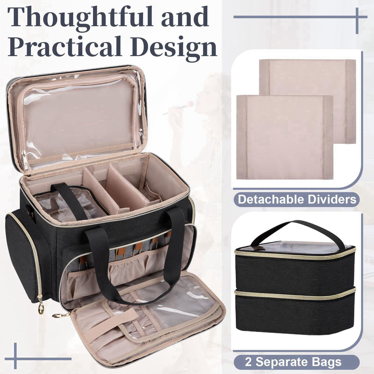 GDNasist Large Makeup Bag, Portable Travel Makeup Bag Organizer – alternate angle