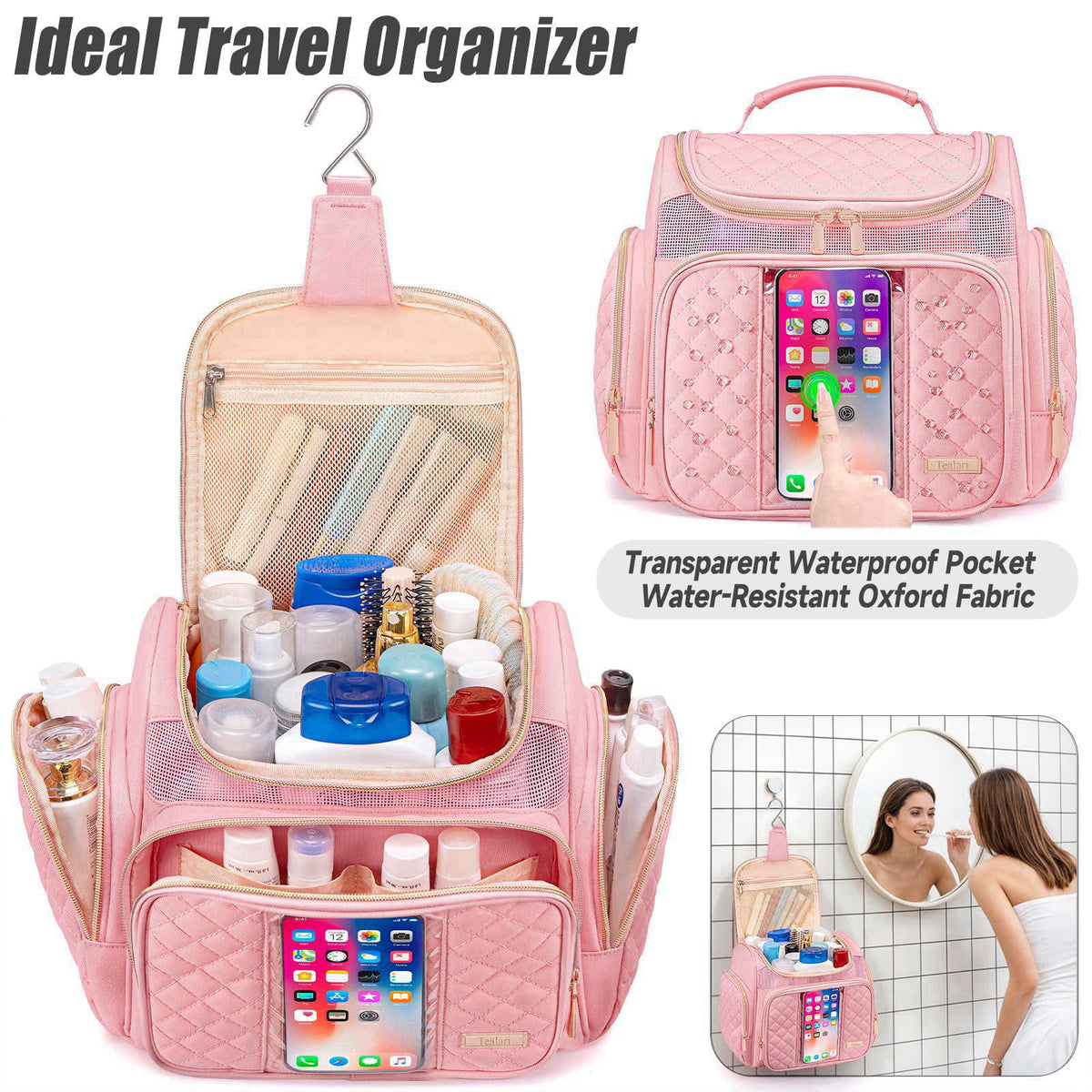 Tealari Large Toiletry Bag for Women Men,Bathroom Bag,Water Resistant Shower Bag,Makeup Bag,Portable Shower Caddy for Co
