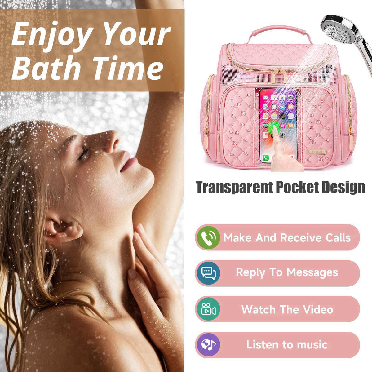 Tealari Large Toiletry Bag for Women Men,Bathroom Bag,Water Resistant Shower Bag,Makeup Bag,Portable Shower Caddy for Co