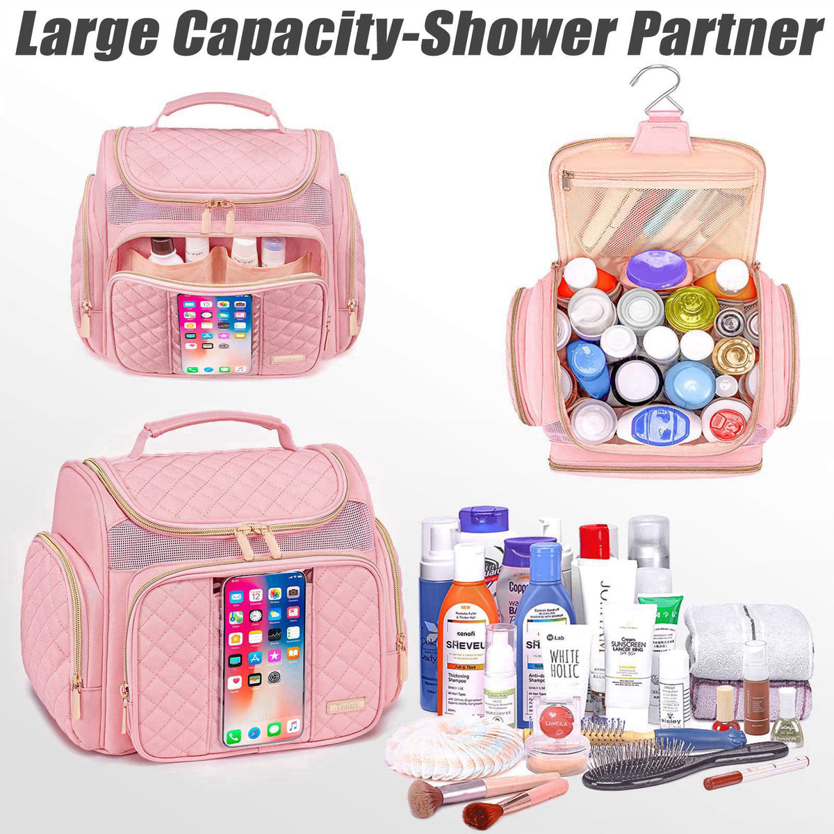 Tealari Large Toiletry Bag for Women Men,Bathroom Bag,Water Resistant Shower Bag,Makeup Bag,Portable Shower Caddy for Co
