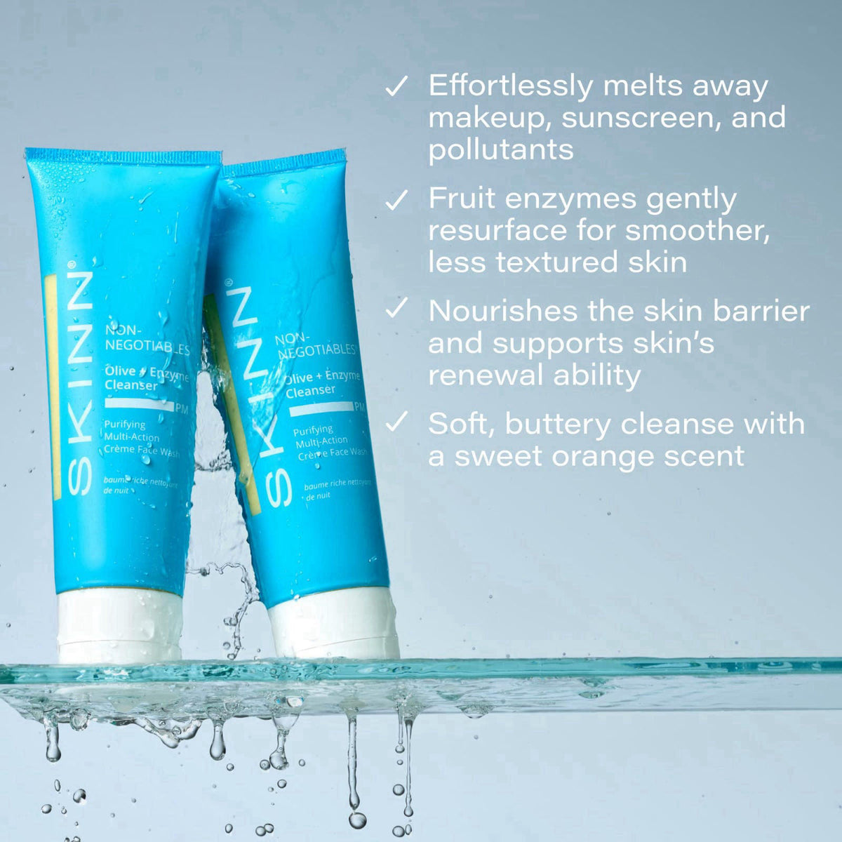 SKINN Evening Face Wash Cream - Olive Oil Enzyme Cleanser - 4oz – packaging and label