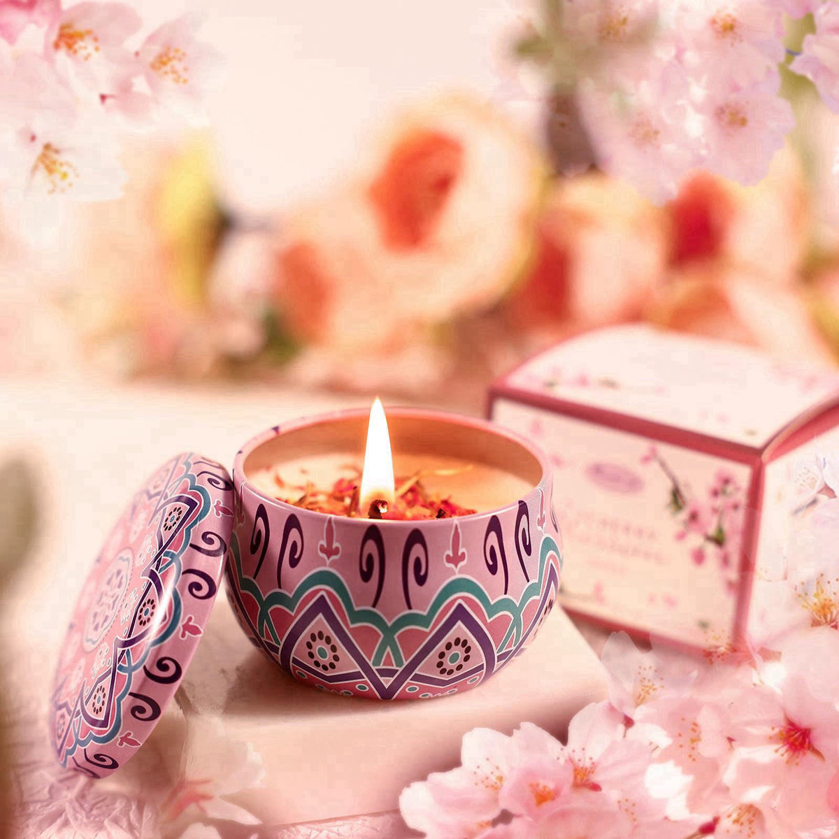 Beautifier Life Japanese Cherry Blossom Bath and Body Set, 7-Piece Spa Kit with Shower Gel, Body Lotion, Bath Oil, Bath 
