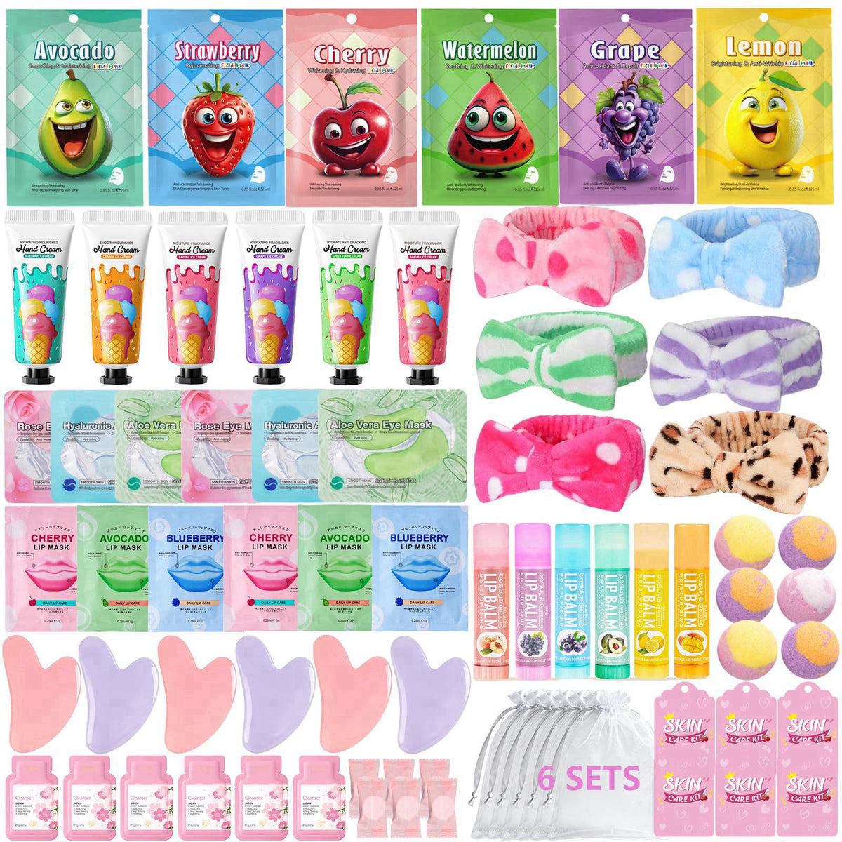 Tudona 72 PCS Spa Party Supplies for Girls,Spa Party Favors Include Face Masks Skincare, Lip Balm, Under Eye Patches, Fo