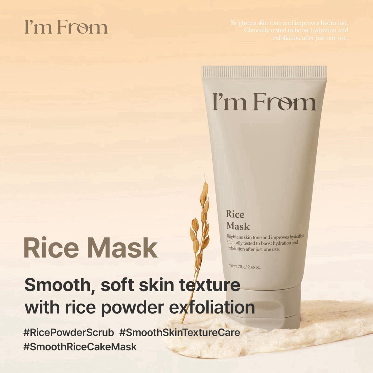I'm From Rice Mask, Soft Exfoliating Wash-Off Rice Mask, Glass&Dewy, Hydration, Korean Skin Care 2.37fl.oz – close-up de