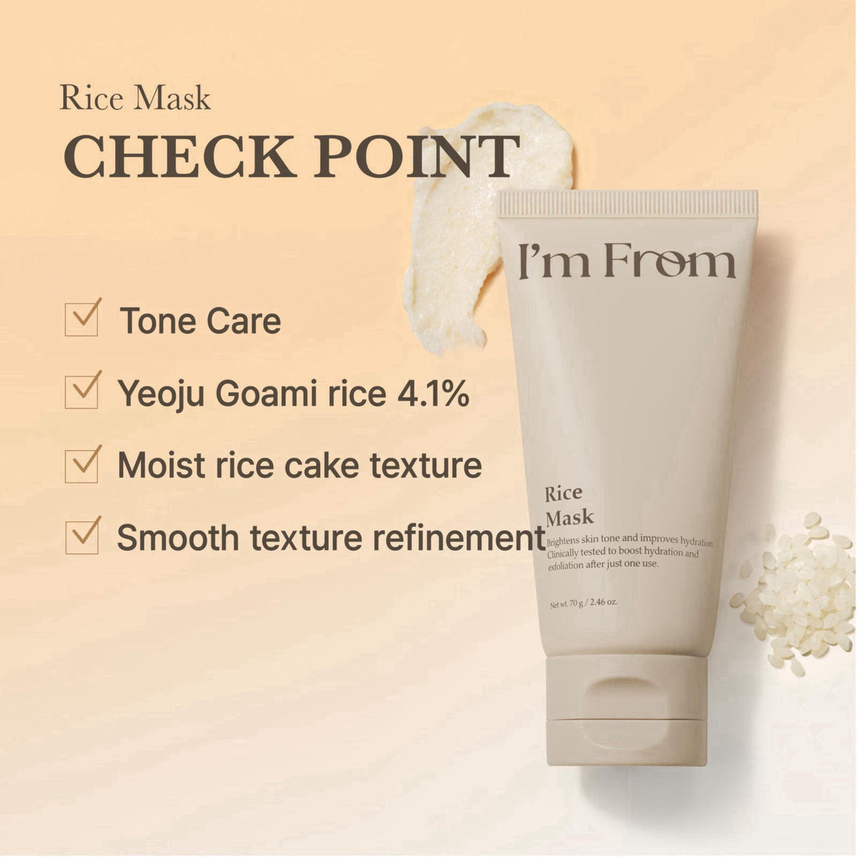 I'm From Rice Mask, Soft Exfoliating Wash-Off Rice Mask, Glass&Dewy, Hydration, Korean Skin Care 2.37fl.oz – full view, 