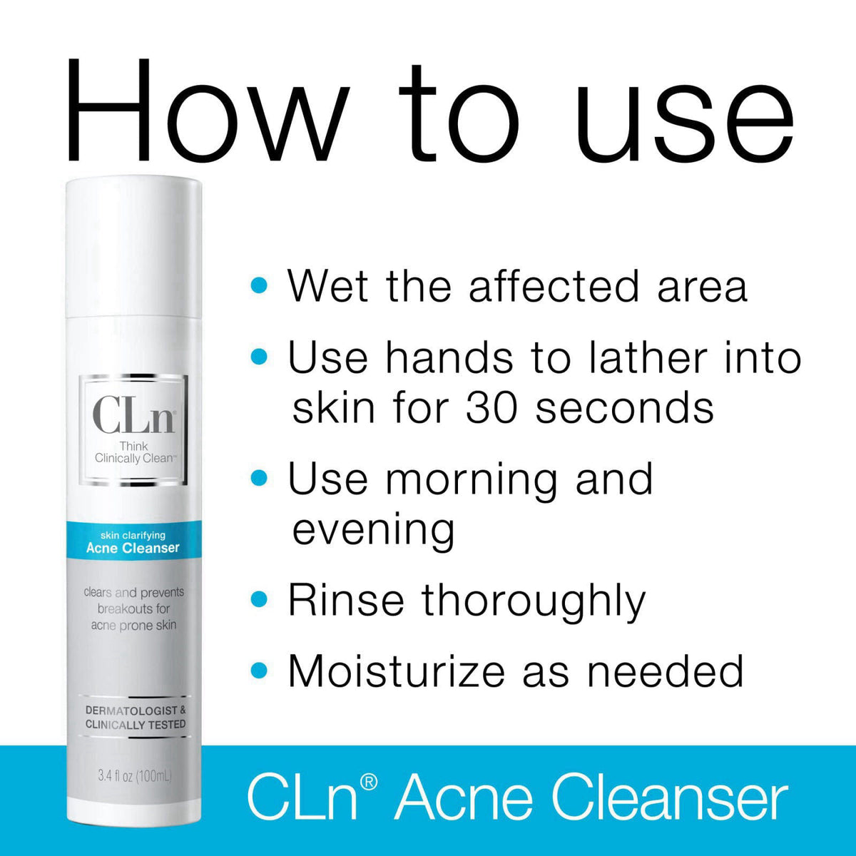 CLn® Acne Cleanser-Facial Cleanser with 0.5% Salicylic Acid to Eliminate Blackheads & Breakouts, Oil-Free & Fragrance-Fr