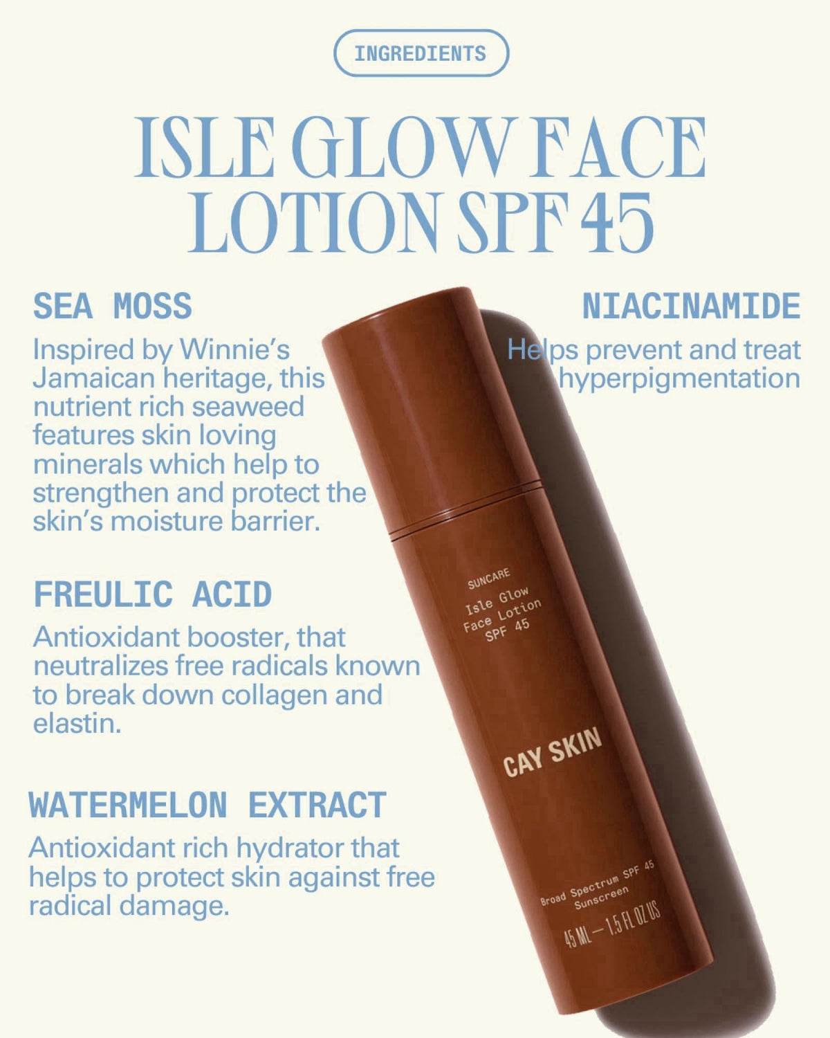 Cay Skin Isle Glow Face Moisturizer SPF 45 – Illuminating Moisturizer, Broad Spectrum Sunscreen + Makeup Primer – Lightw