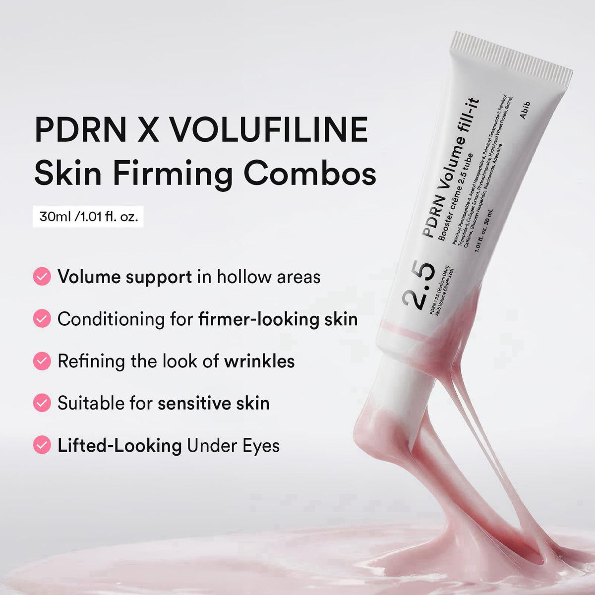 Abib PDRN Volume fill-it Booster Cream 2.5 tube | Facial Volume Plumping with PDRN 15,000ppm Peptides Retinal | For Fore