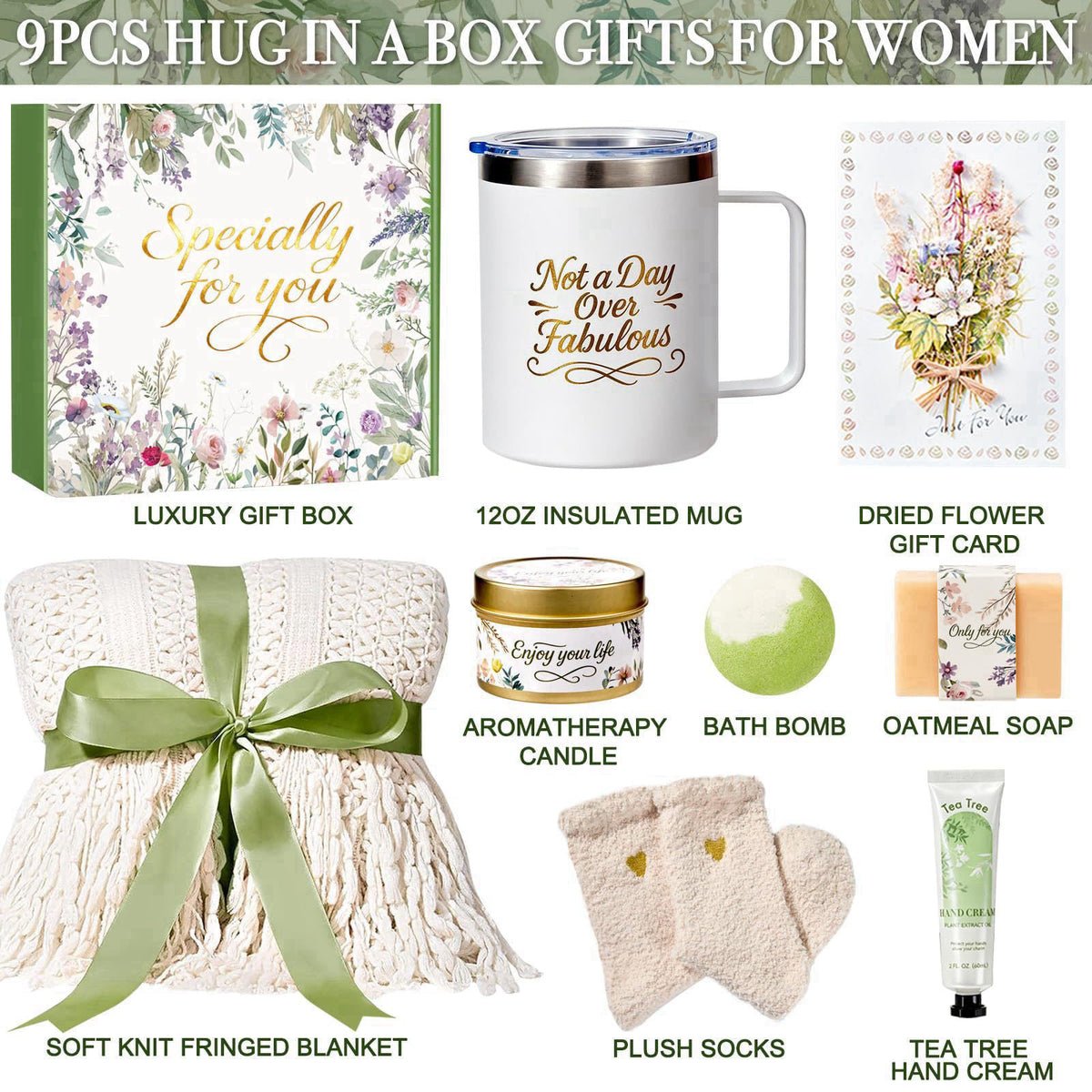 BodyRefresh Birthday Gifts for Women, Christmas Self Care Gift Basket for Her, Spa Gifts, Get Well Soon Gift, Thinking o