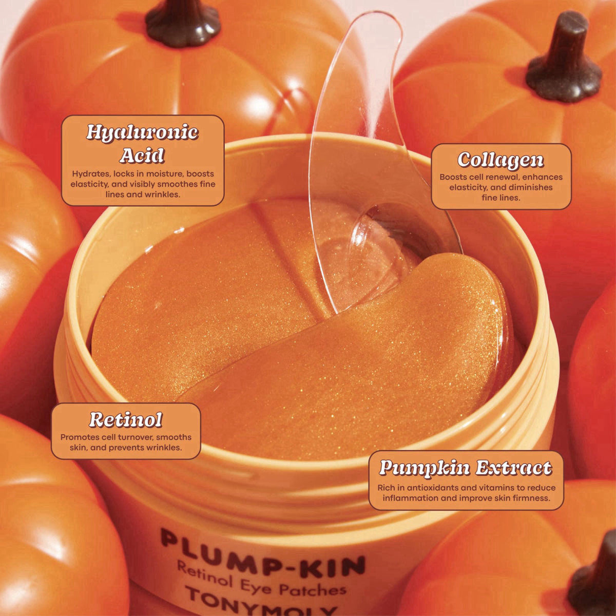 TONYMOLY Plump-kin Pumpkin Retinol Under Eye Patch, Dark Circles, 30 Pairs – close-up detail