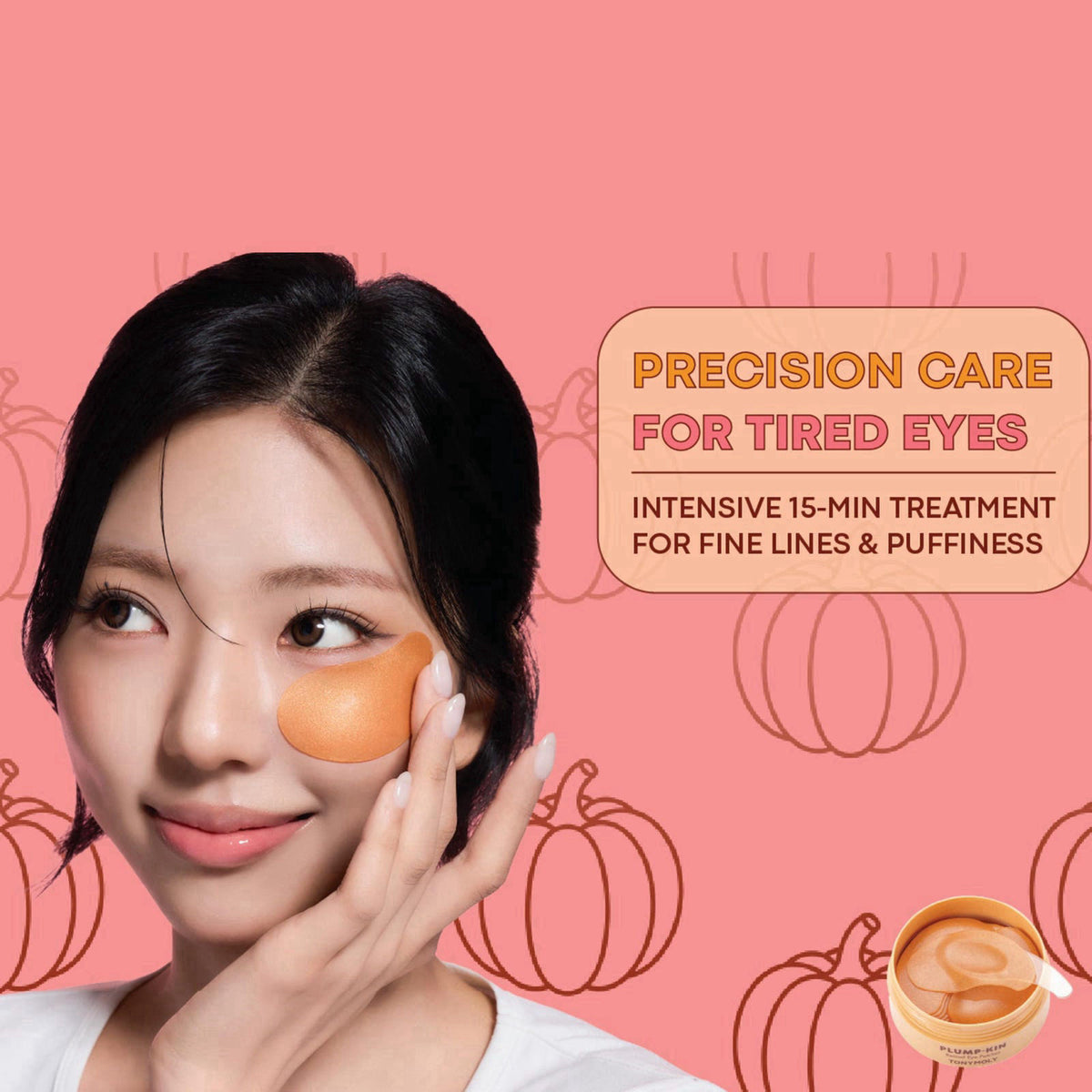 TONYMOLY Plump-kin Pumpkin Retinol Under Eye Patch, Dark Circles, 30 Pairs – back view and specifications