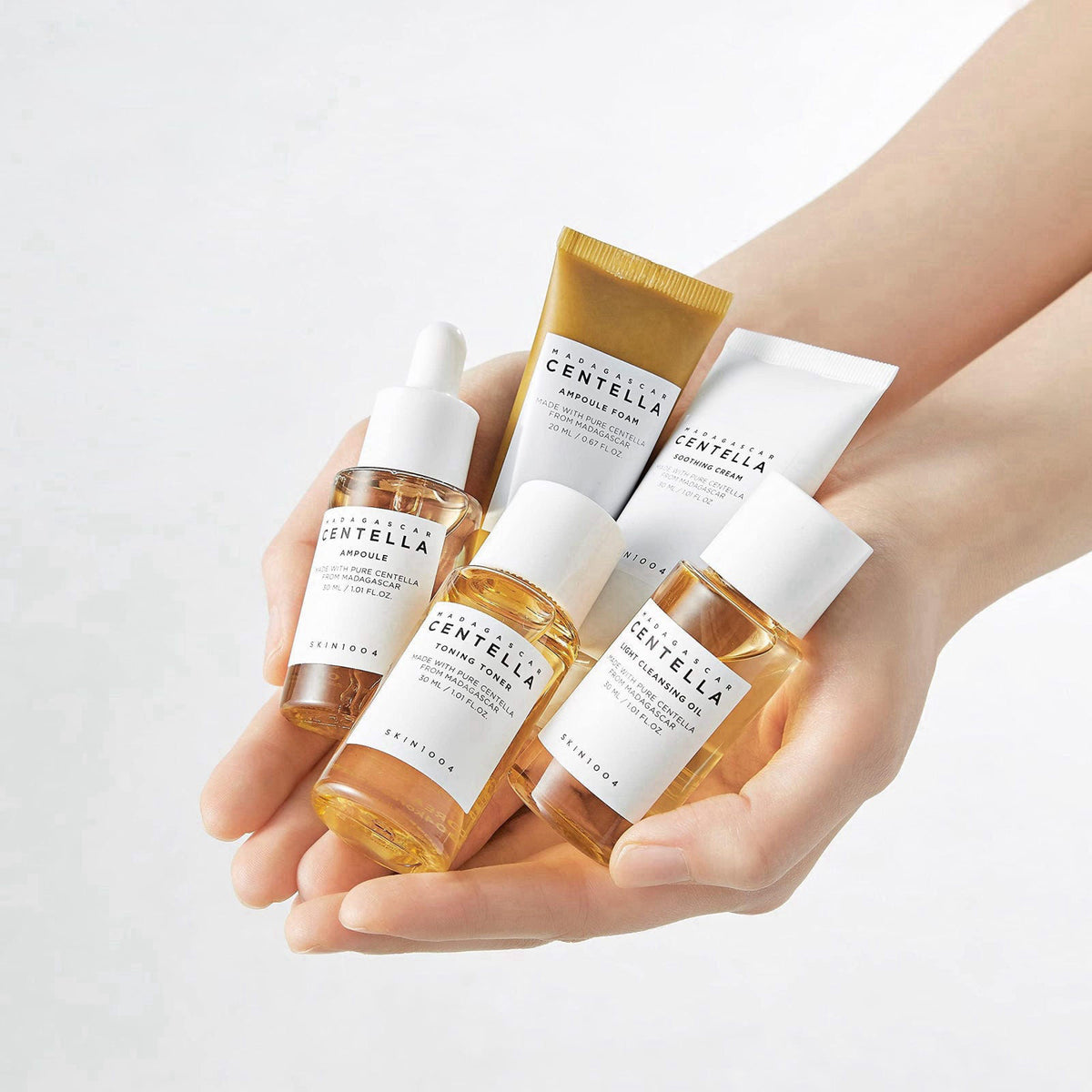 SKIN1004 Madagascar Centella Travel Kit, Toner, Ampoule, Soothing Cream, Cleansing Oil, Ampoule Foam, Basic Skincare Tri