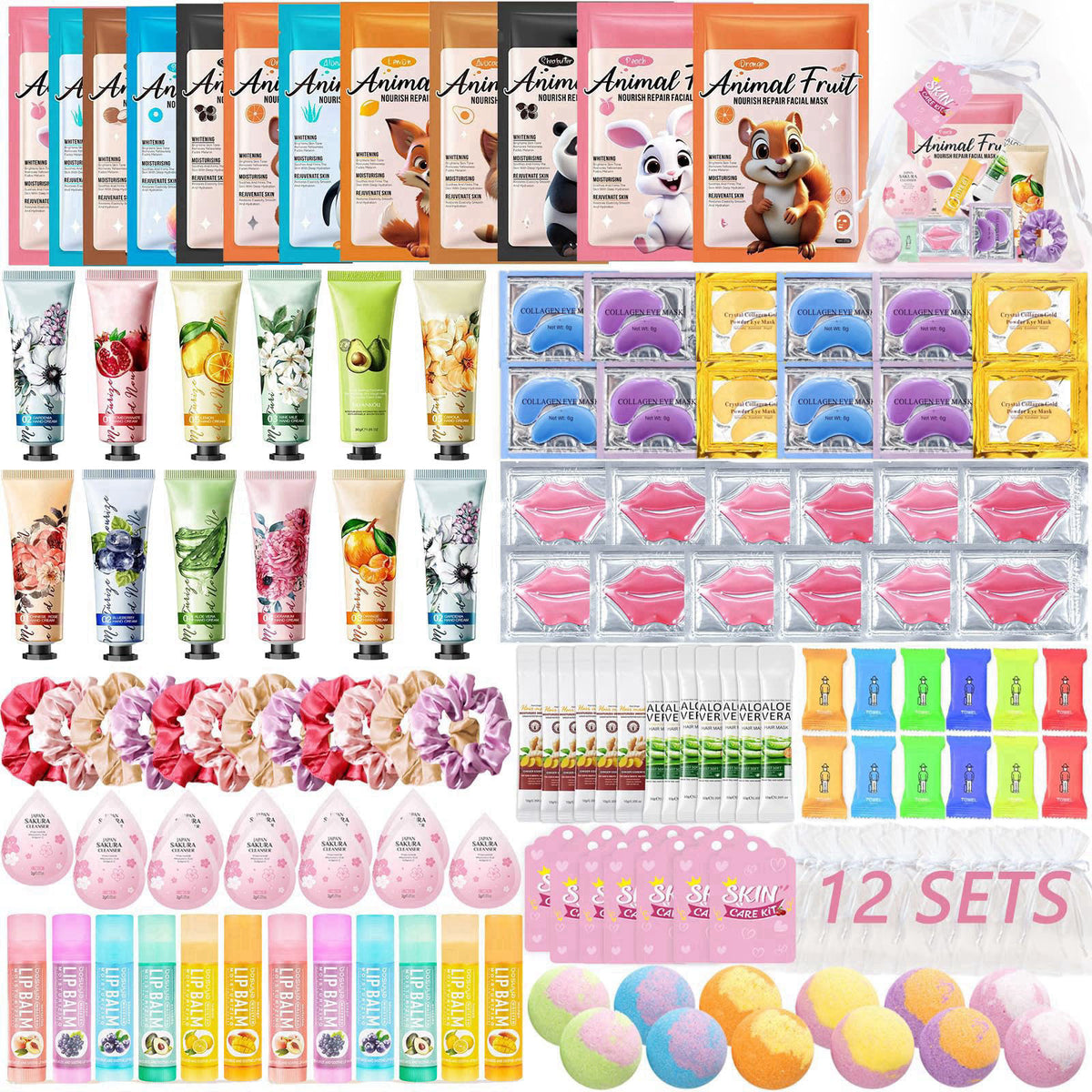 DANGSHAN 144 PCS Spa Party Supplies for Women, Include Face Masks, Hair Masks, Facial Cleanser, Hand Cream, Lip Balm, Un