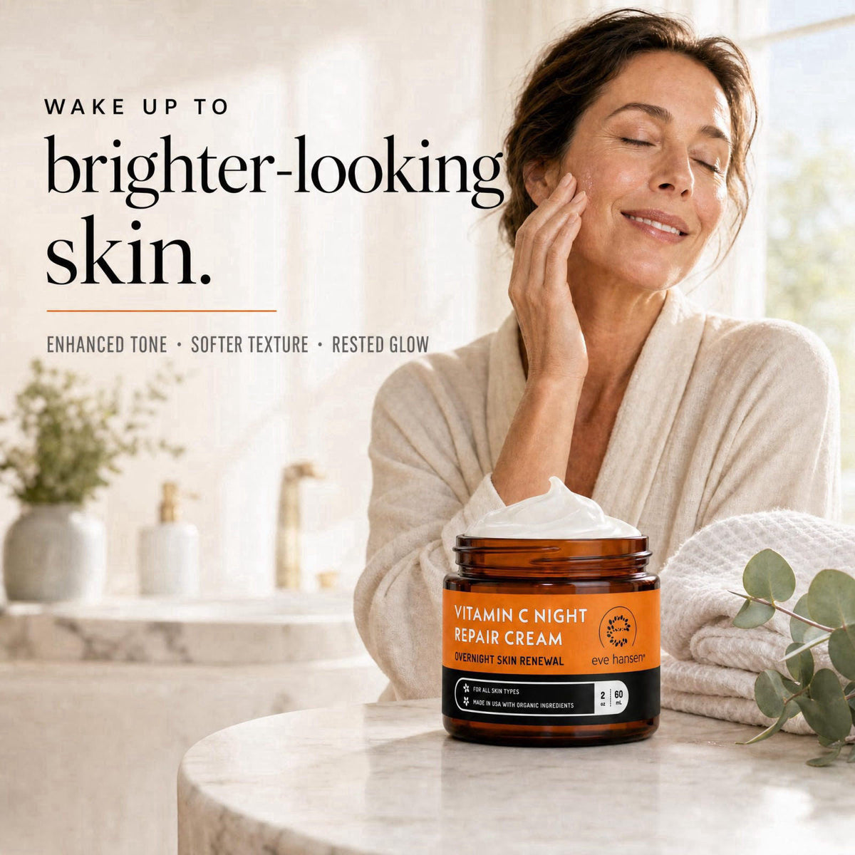 Eve Hansen Vitamin C Night Cream for Face & Neck, Brightening Night Repair Moisturizer for Mature, Dry Skin, Reduces the