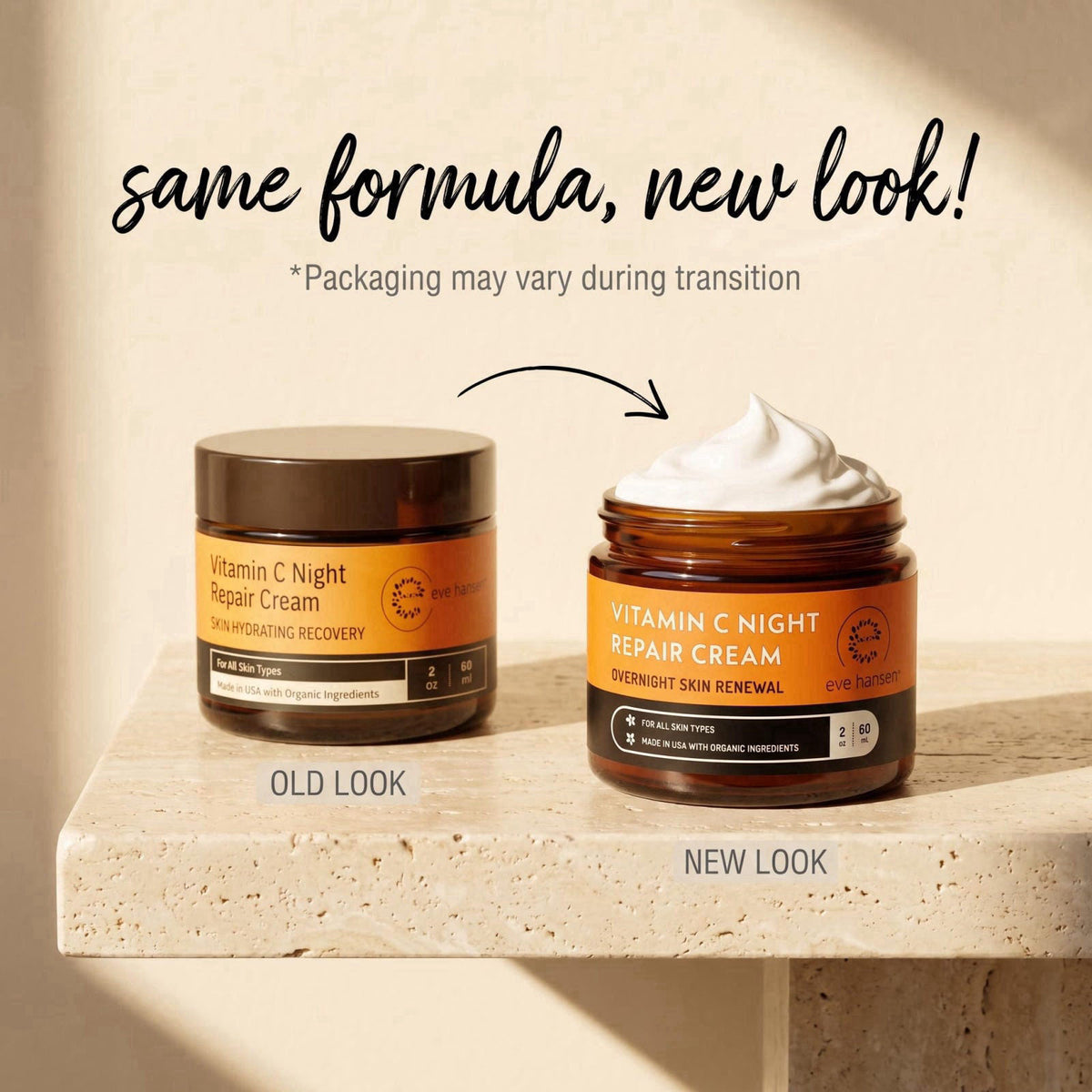 Eve Hansen Vitamin C Night Cream for Face & Neck, Brightening Night Repair Moisturizer for Mature, Dry Skin, Reduces the
